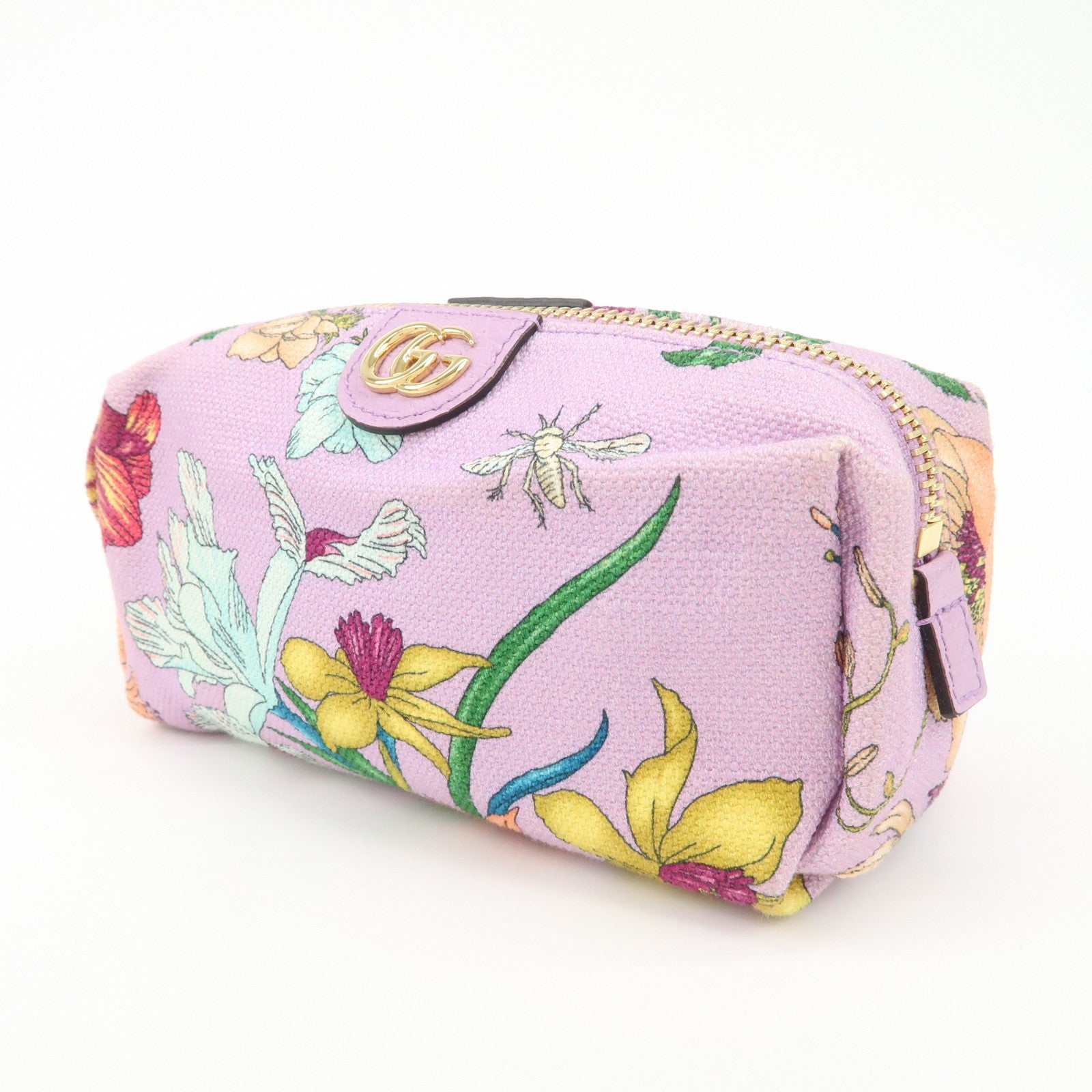 GUCCI GG Marmont Canvas Leather Pouch Flower Purple 577355
