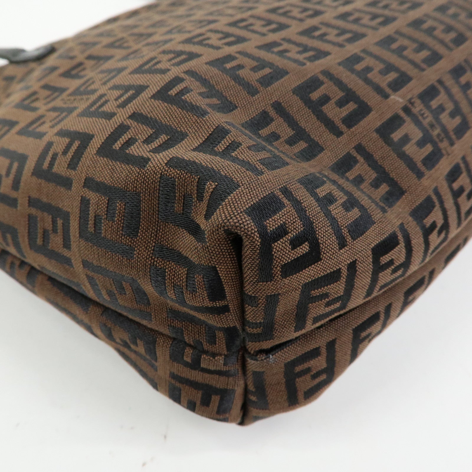 FENDI Zucchino Canvas Leather Tote Shoulder Bag Brown Black 8BH023