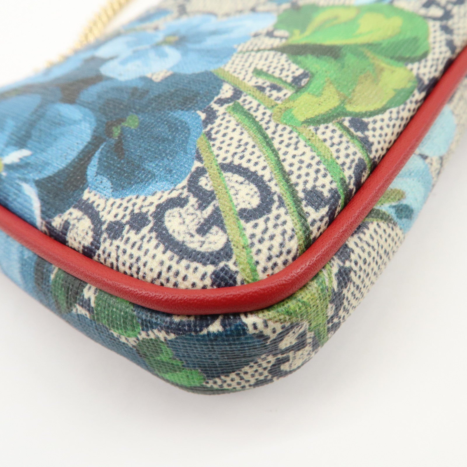 GUCCI GG Supreme GG Blooms Cosmetic Pouch Hand Bag Blue Red 429766