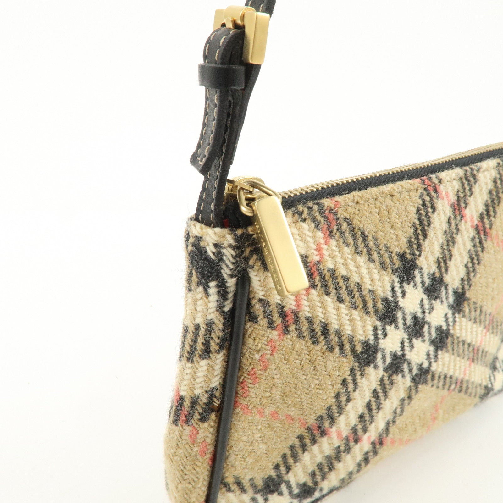 BURBERRY Nova Plaid Wool Leather Shoulder Bag Hand Bag Beige Black