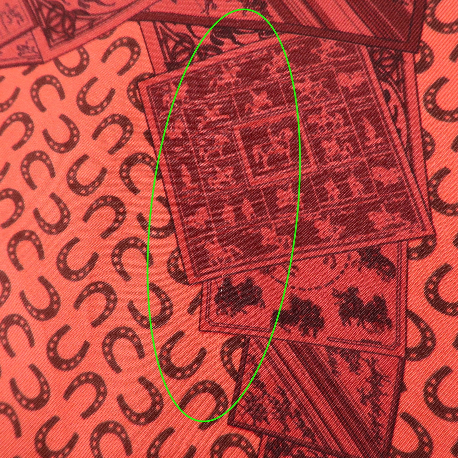 HERMES Carre 90 Silk 100% Scarf  Porte Bonheur Horse Pattern Red Used