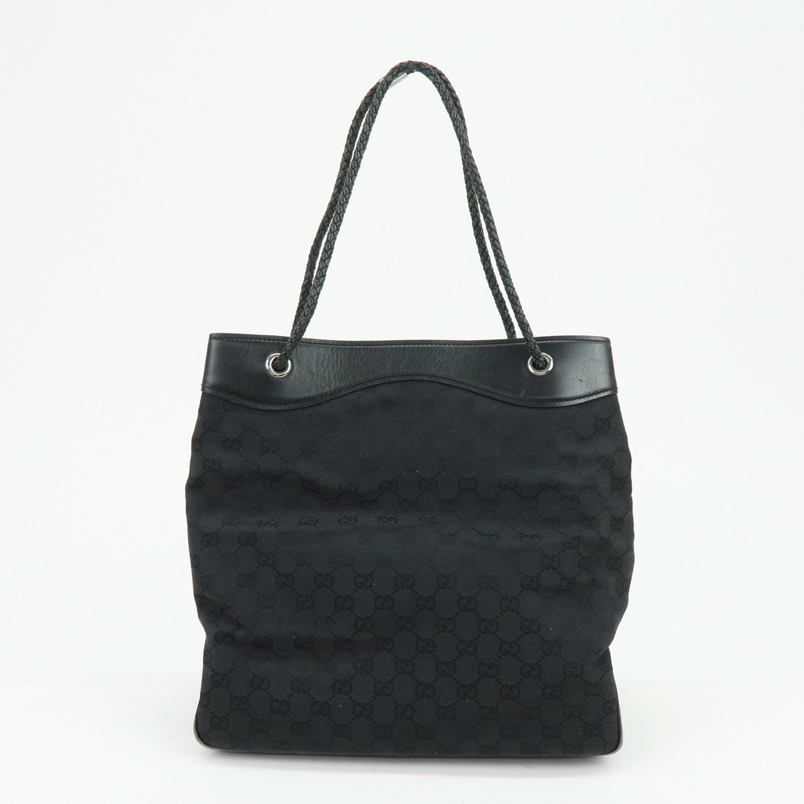 GUCCI GG Canvas Leather Tote Bag Shoulder Bag Black 109141