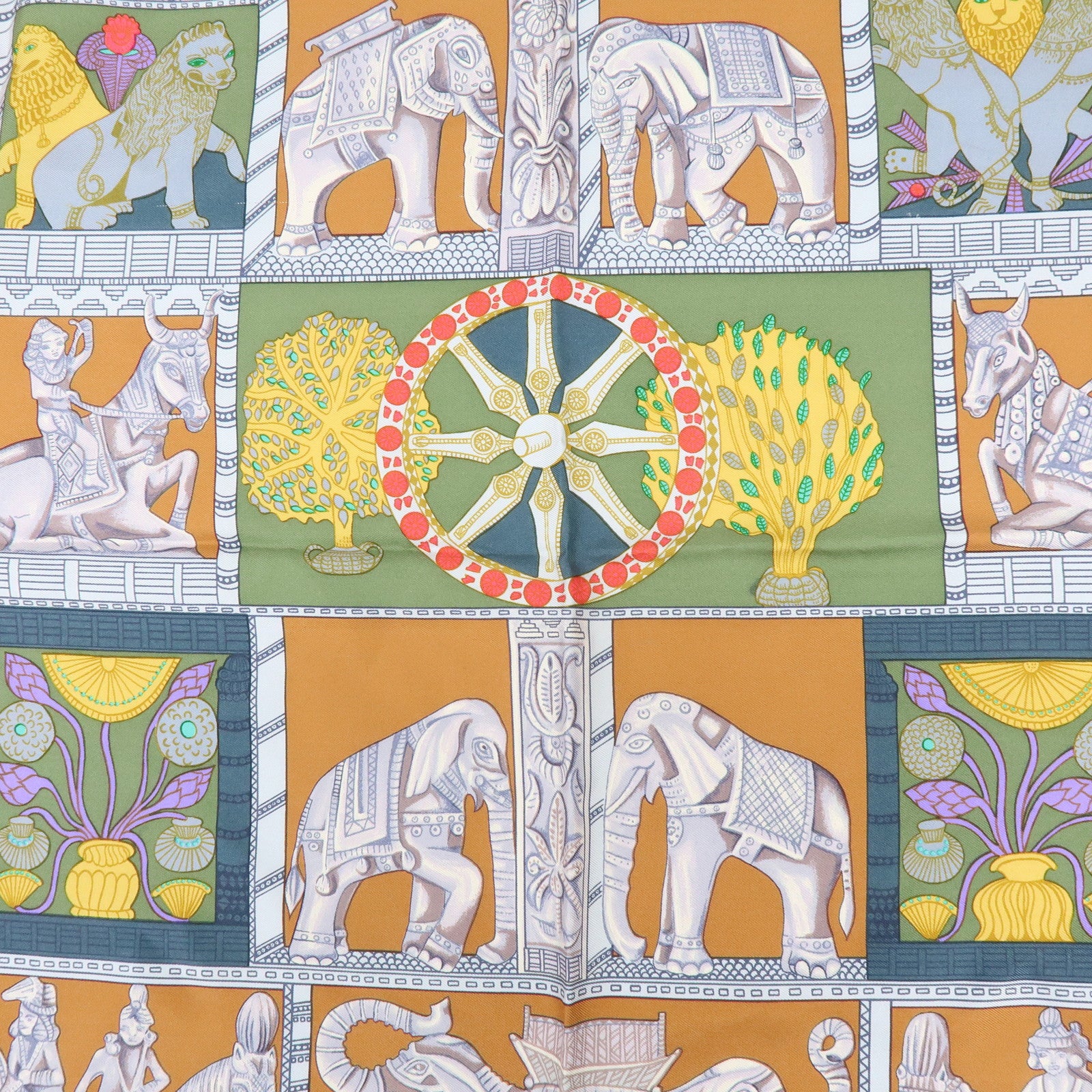 HERMES Carre 90 Set of 2 Silk 100% Scarf Brown Red