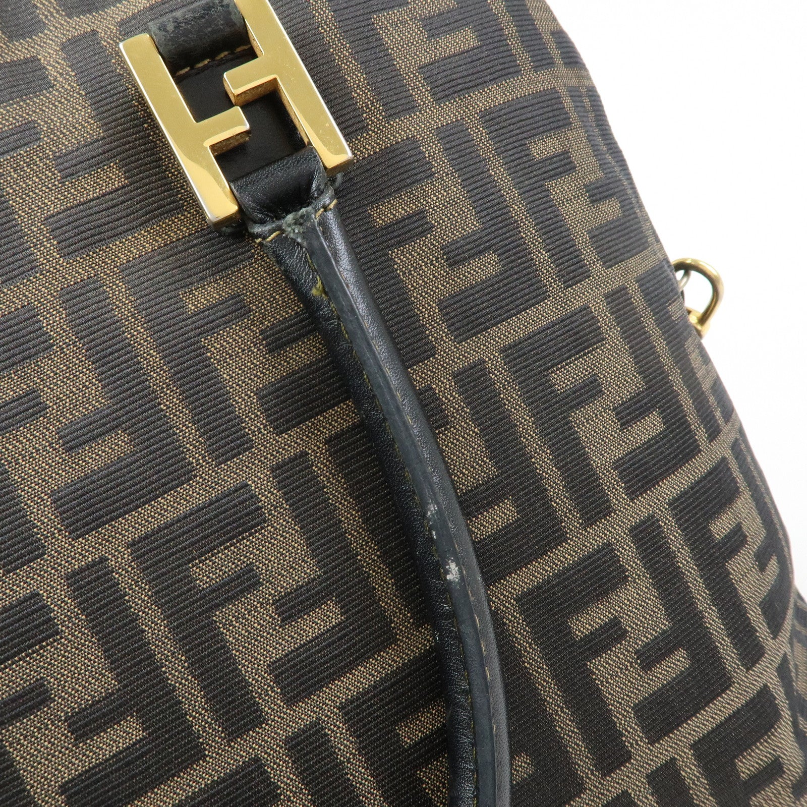 FENDI Zucca Canvas Leather 2Way Bag Hand Bag Shoulder Bag Brown
