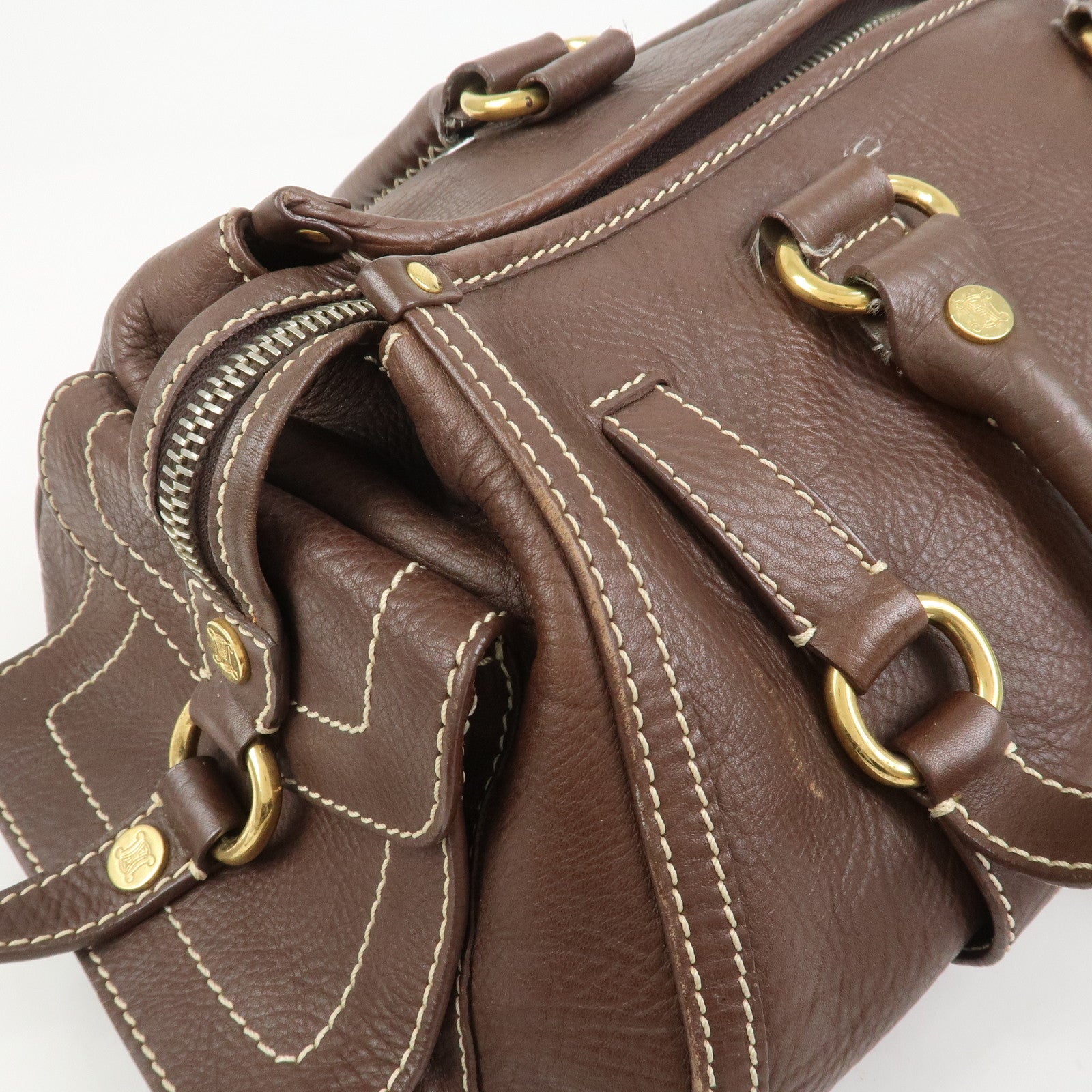 CELINE Logo Leather Boogie Bag Large Tote Bag Hand Bag Brown