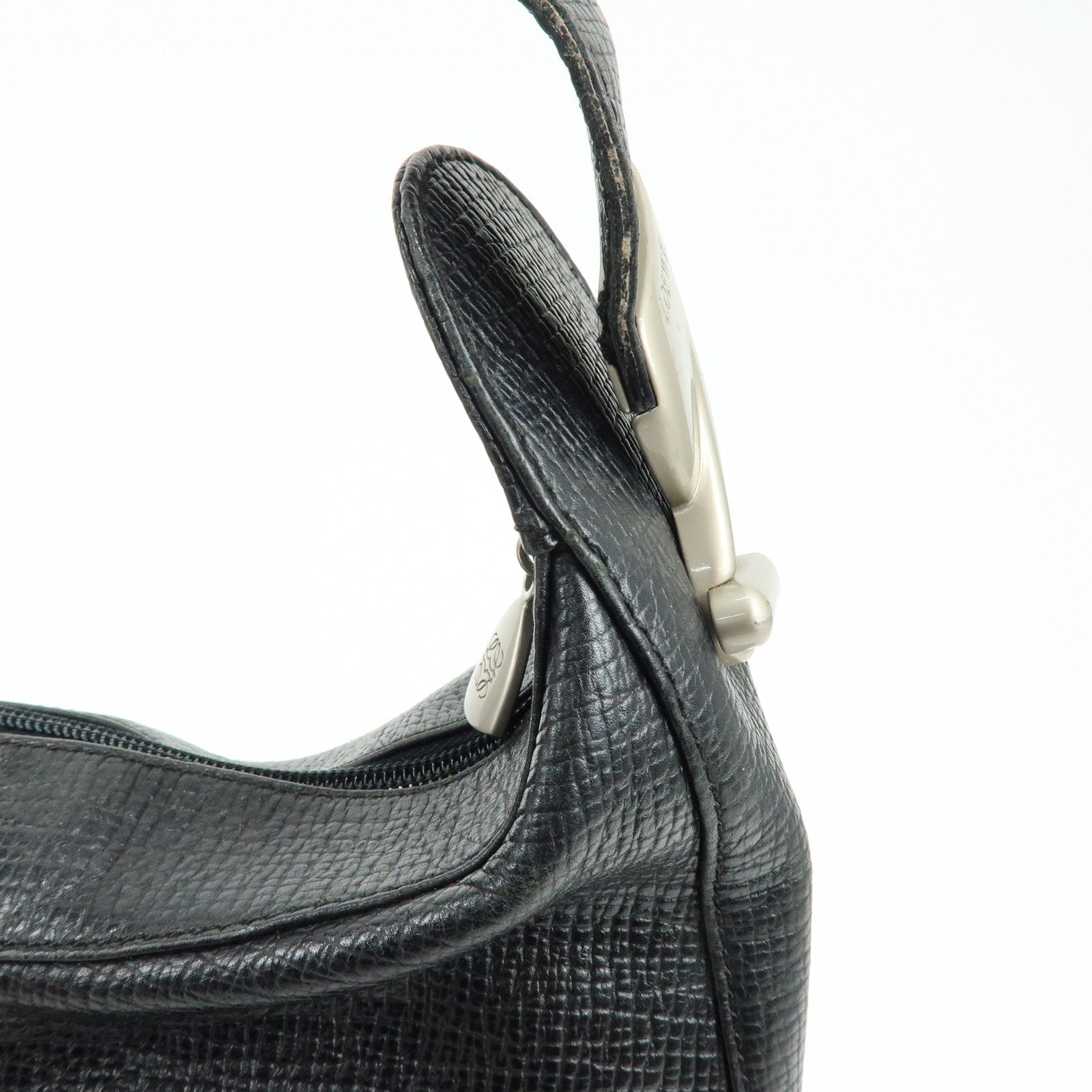 LOEWE Embossed Leather Shoulder Bag Hand Bag Black