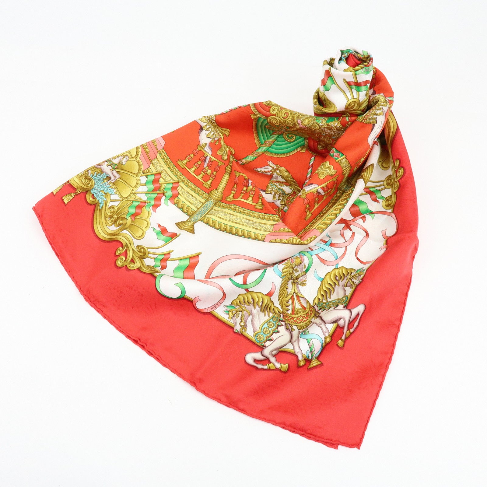 HERMES Carre 90 Silk 100% Scarf LUNA PARK Red Gold