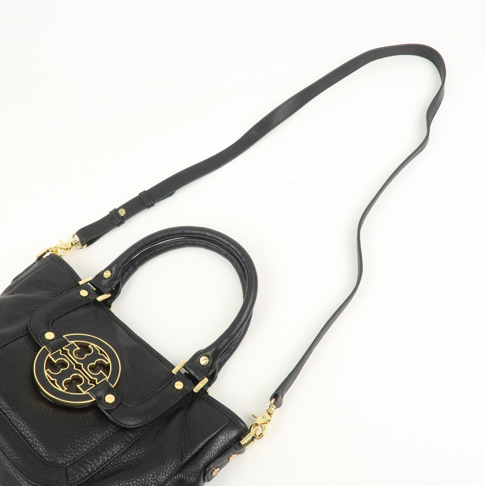 TORY BURCH Logo Leather 2way Hand Bag Black