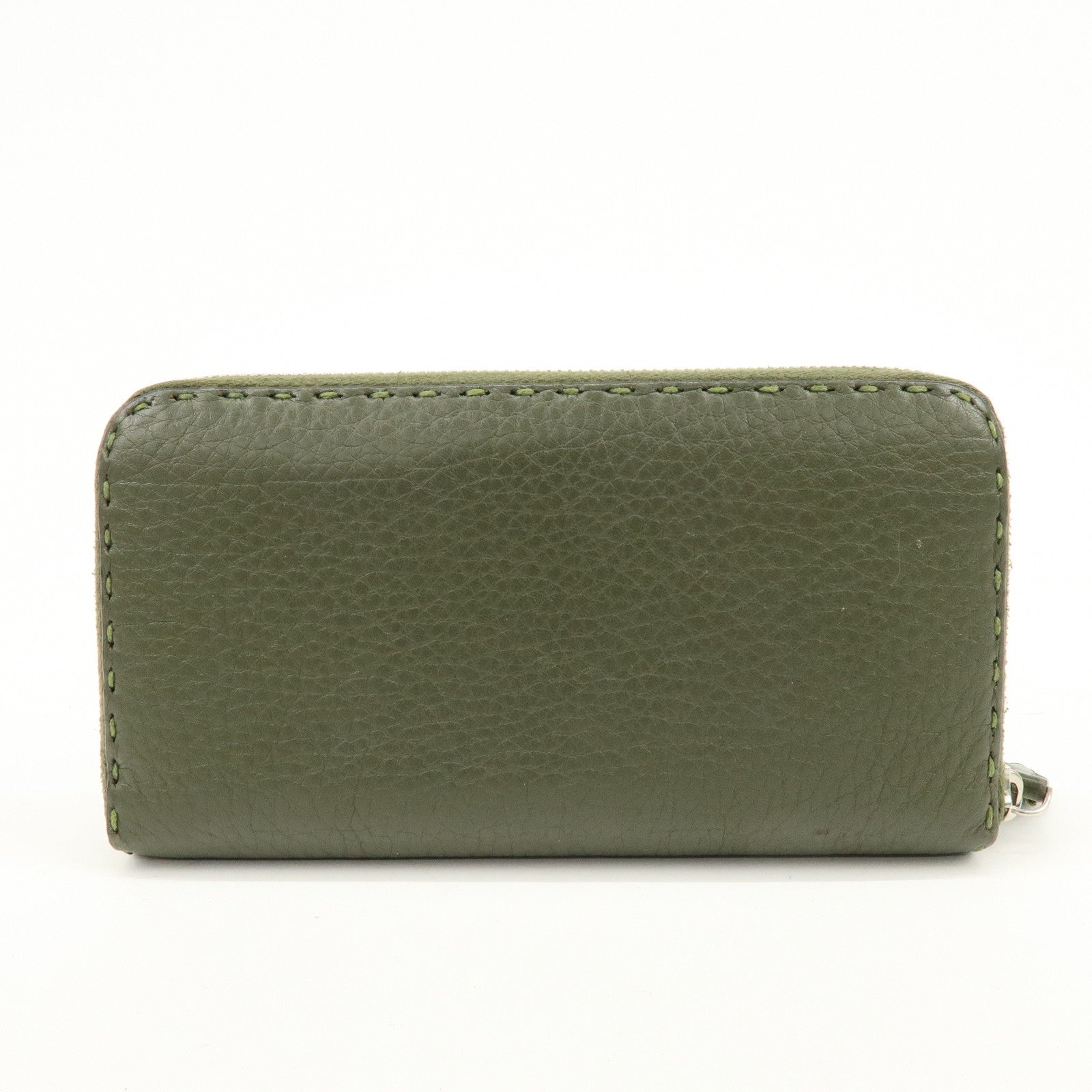 FENDI Selleria Leather Zippy Long Wallet Khaki 8M0299