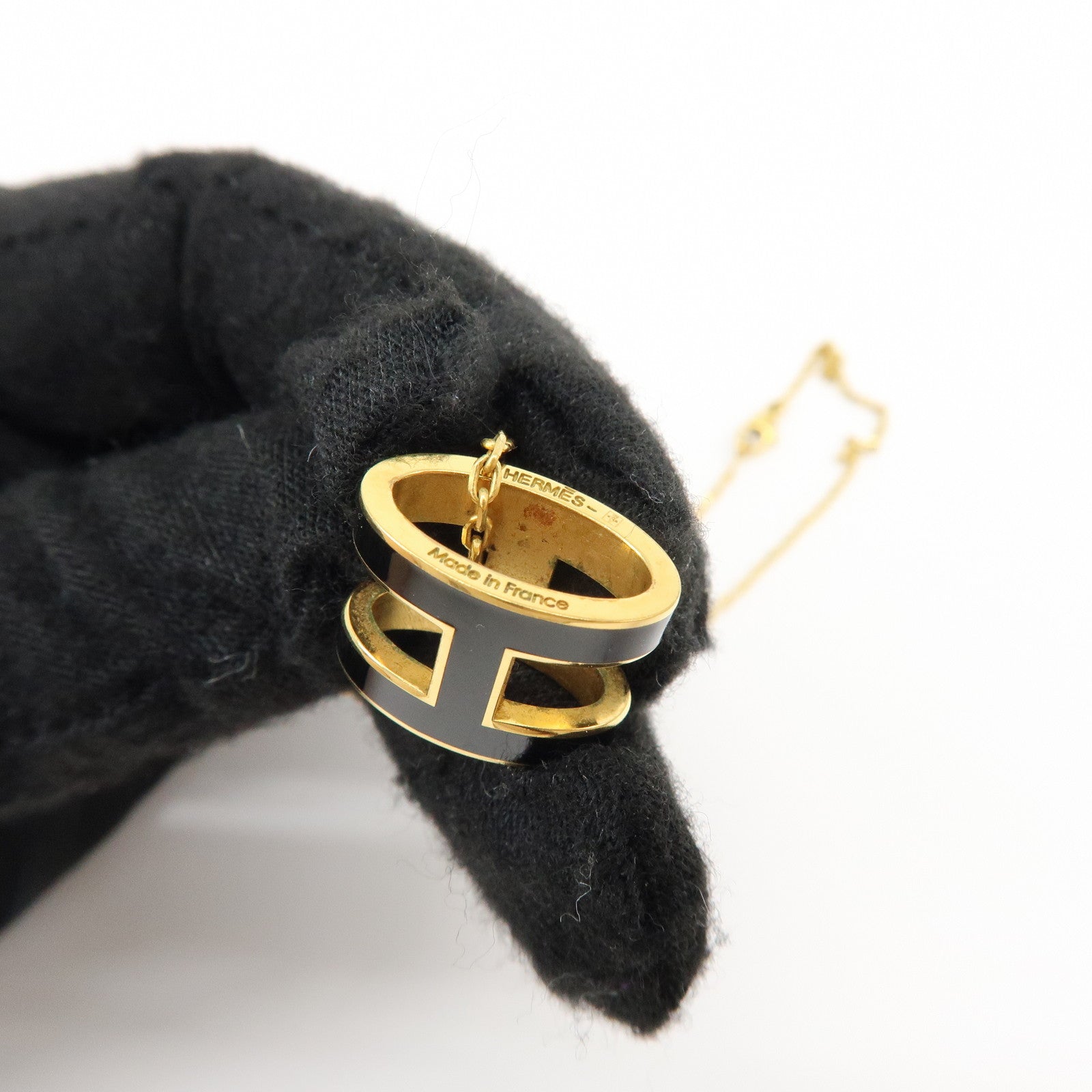HERMES Pop H Metal Necklace Black Gold
