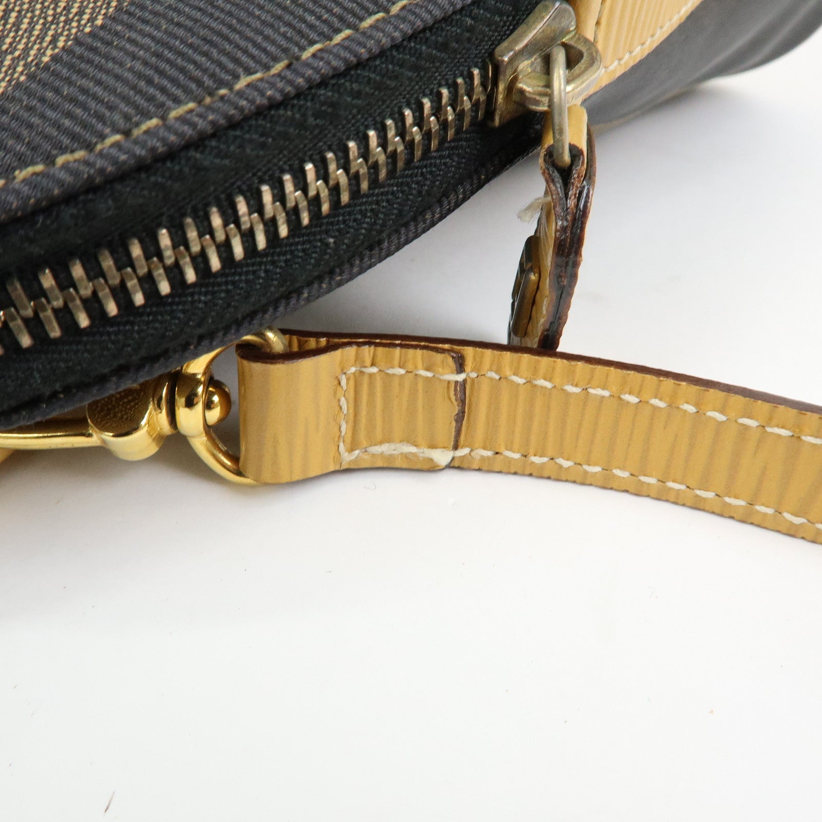 FENDI Pequin Canvas Leather 2Way Bag Hand Bag Shoulder Bag Brown