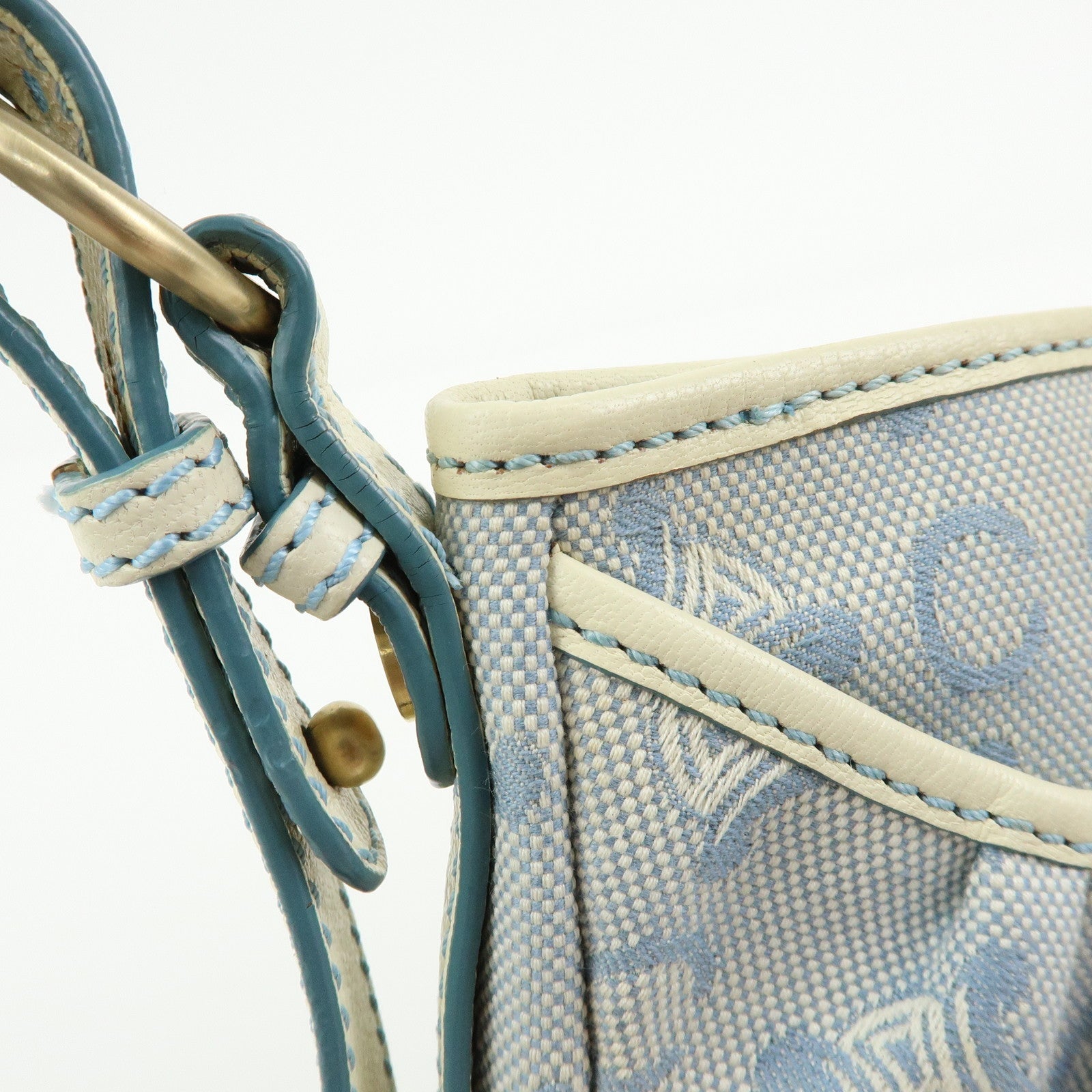 CELINE Macadam Canvas Leather Shoulder Bag Crossbody Bag Light Blue