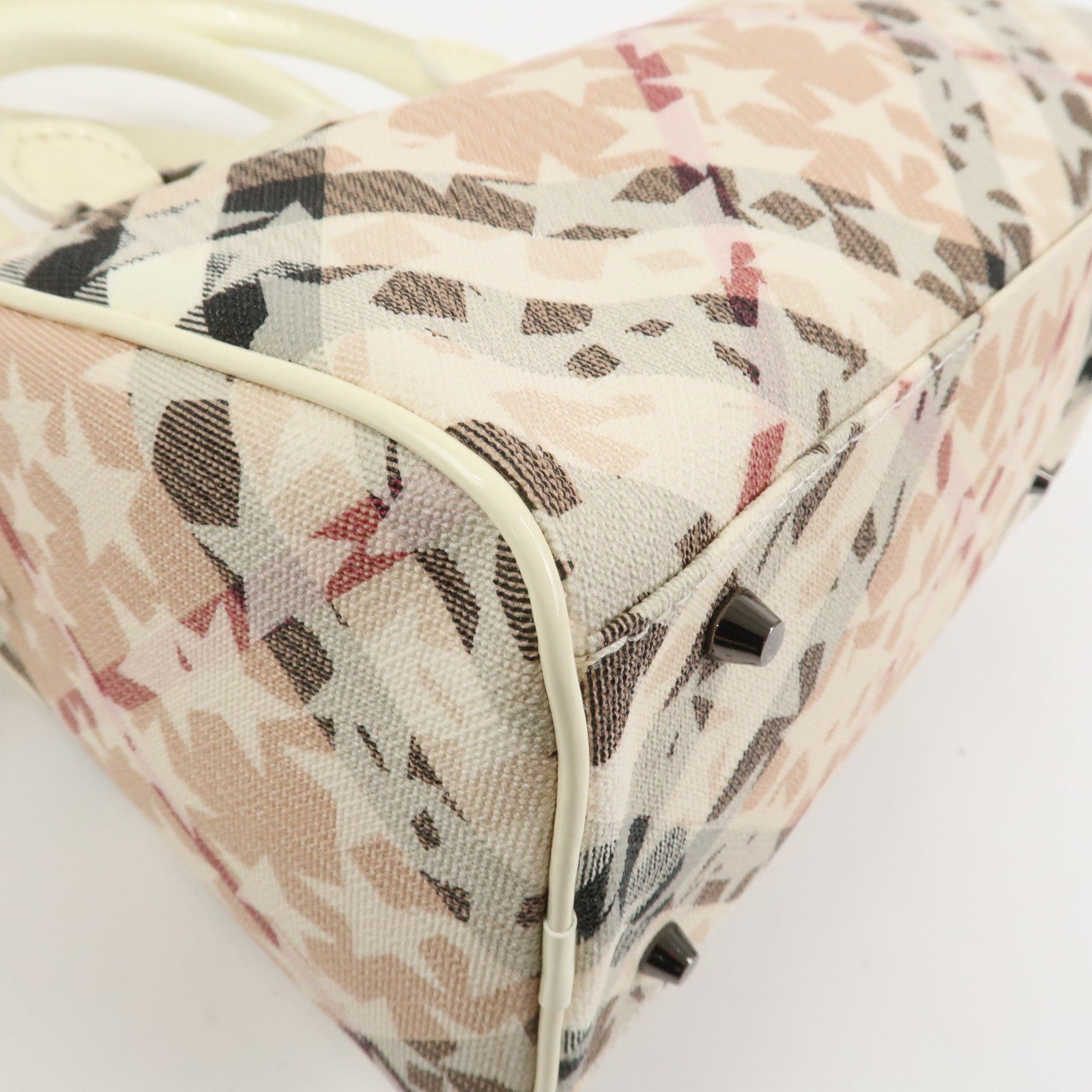 Burberry PVC Canvas Patent Leather 2Way Bag Hand Bag Beige Ivory