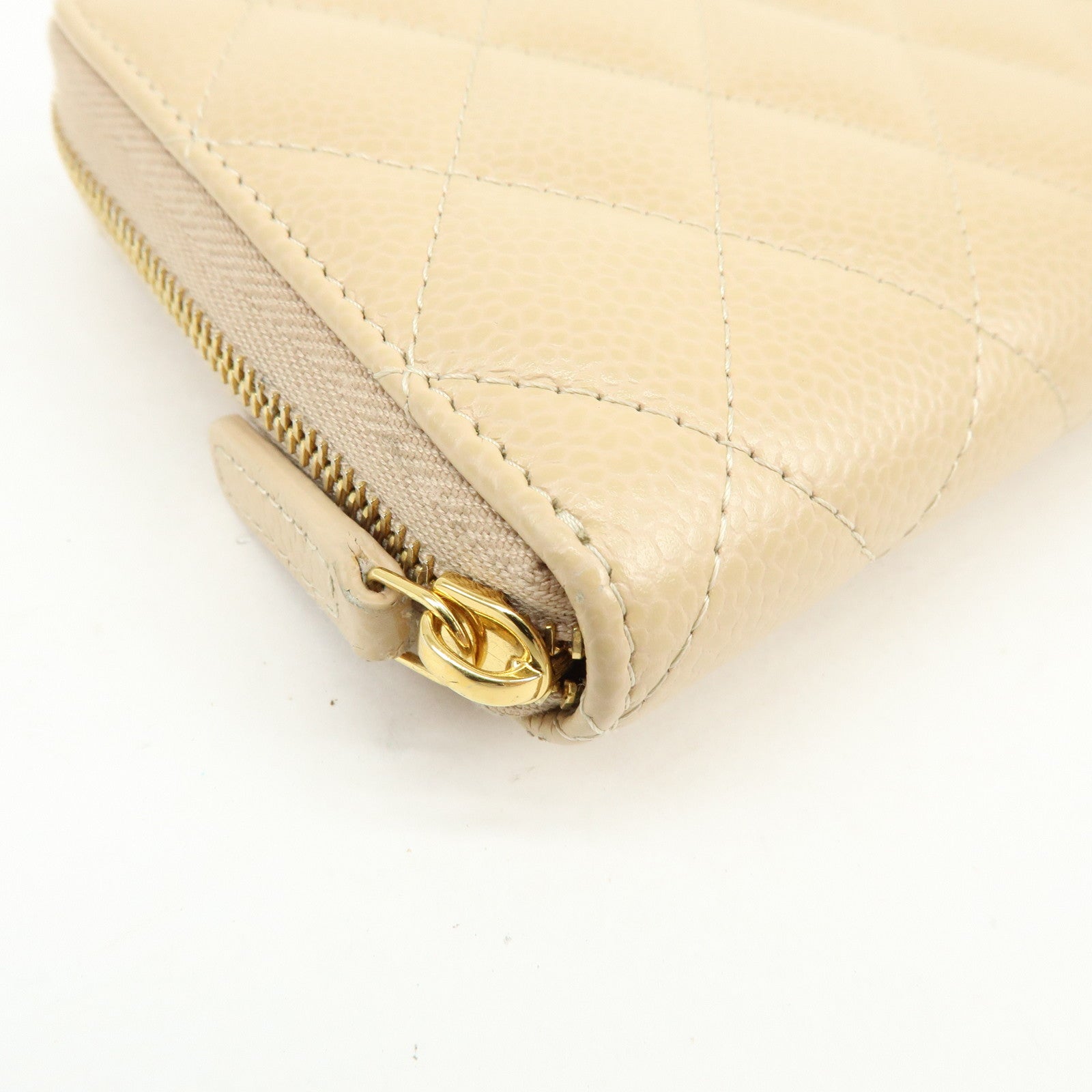 CHANEL Matelasse COCO Mark Caviarskin Zipppy Long Wallet Beige