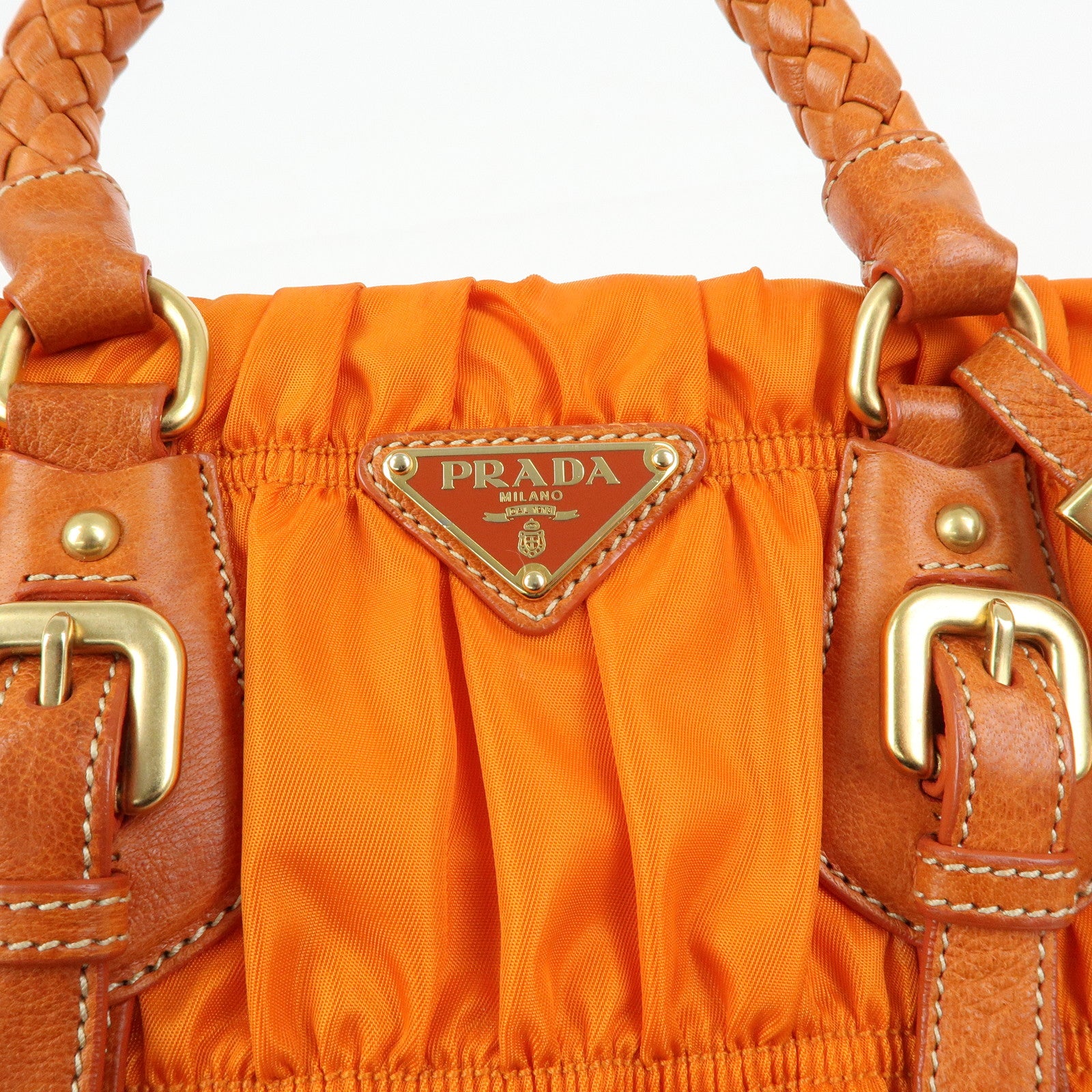 PRADA Triangle Logo Nylon Leather 2Way Bag Hand Bag Orange