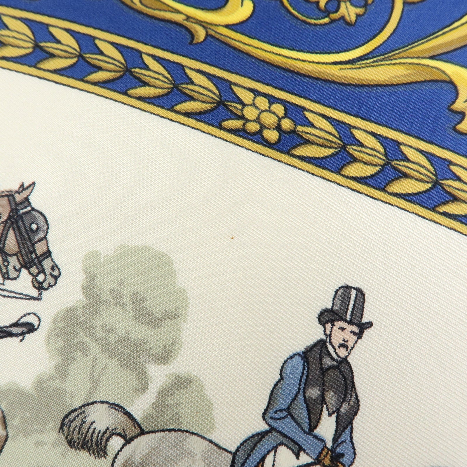 HERMES Carre 90 Silk 100% Scarf LA PROMENADE DE LONGCHAMPS Navy