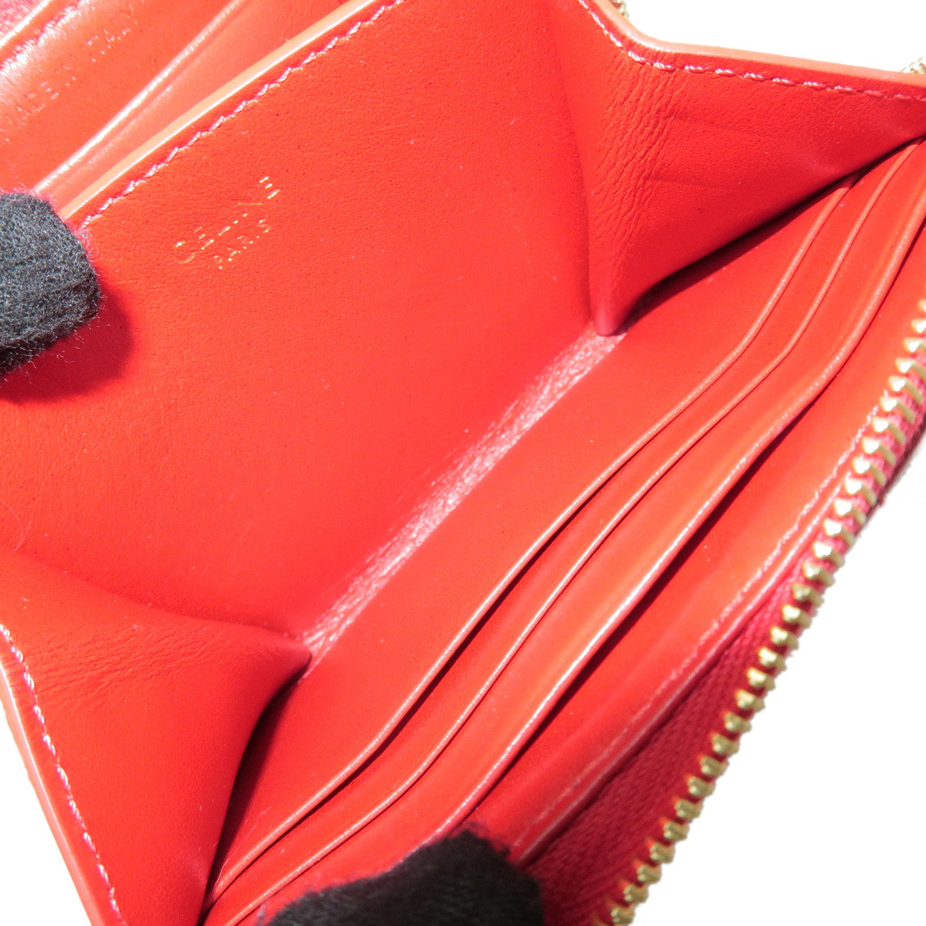 CELINE Leather Compact Zippy Wallet Coin Case C-charm Red