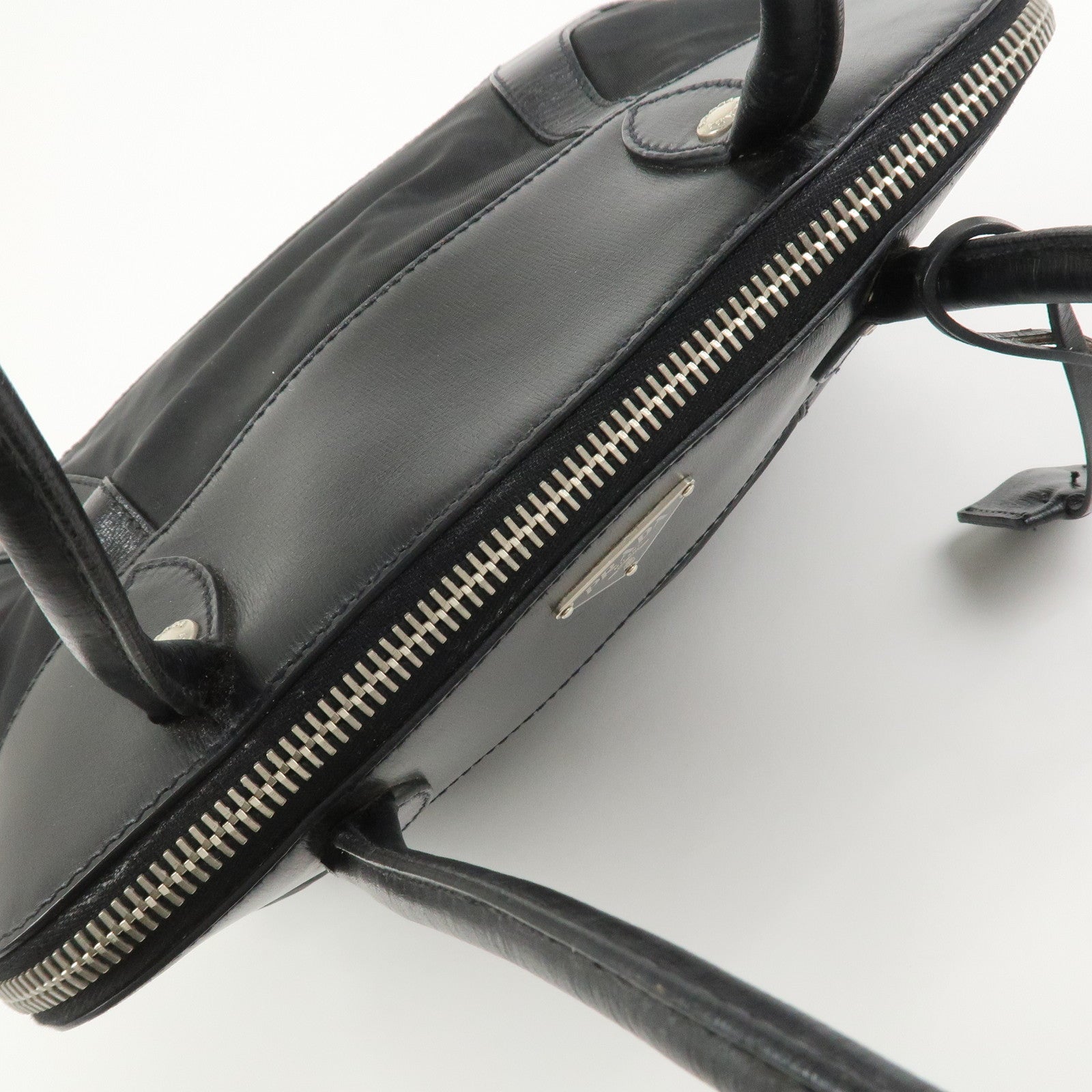 PRADA Triangle Logo Nylon Leather Shoulder Bag Hand Bag Black