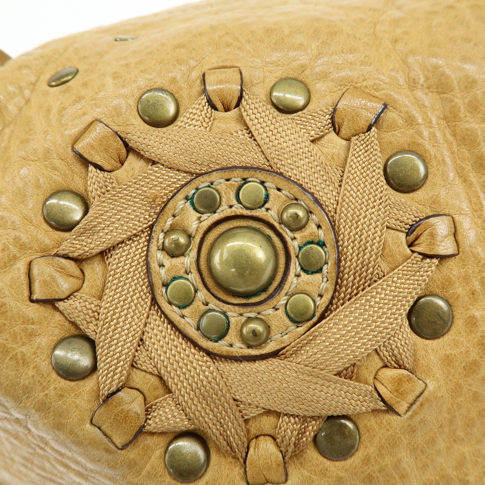 COACH Leather Shoulder Bag Hand Bag Studs Camel