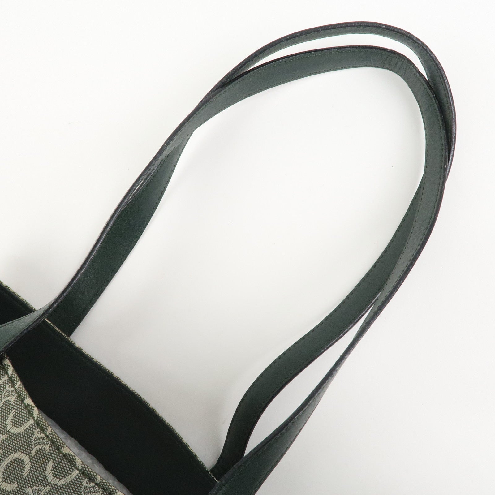 CELINE C Macadam Canvas Leather Tote Bag Shoulder Bag Dark Green