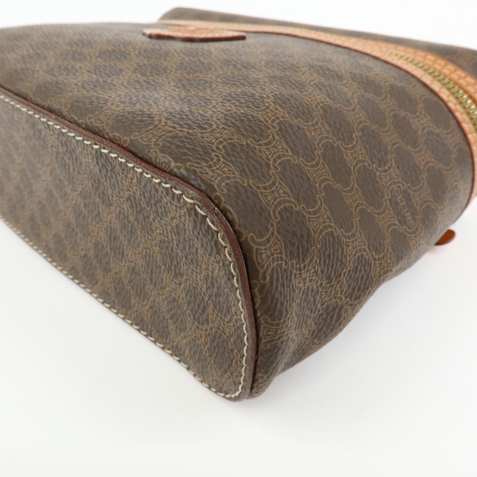 CELINE Macadam PVC Leather Hand Bag Vanity Bag Pouch Brown