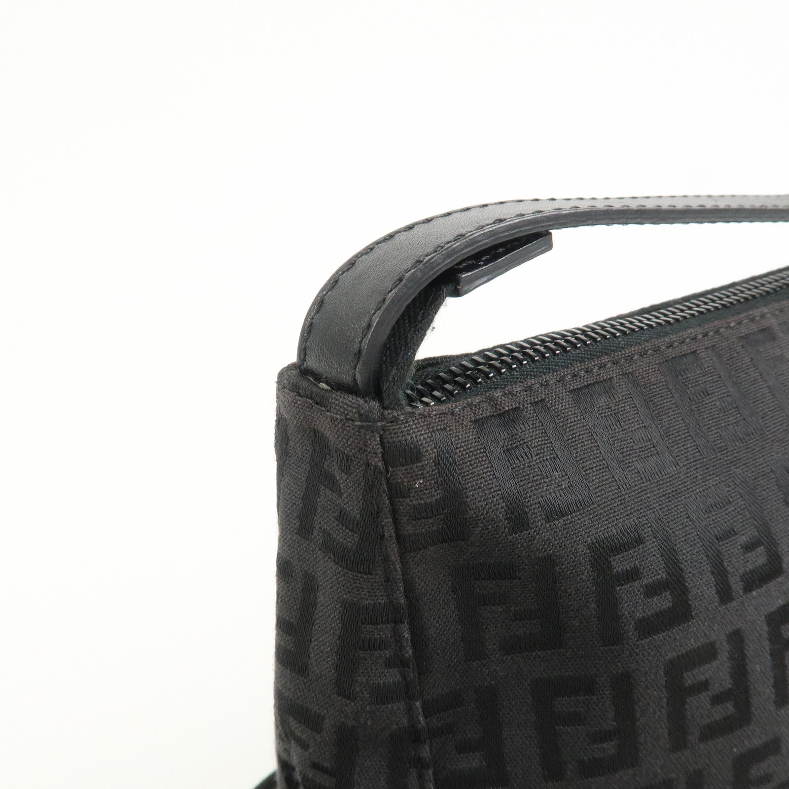 FENDI Zucchino Canvas Leather Hand Bag Pouch Black 8N0005