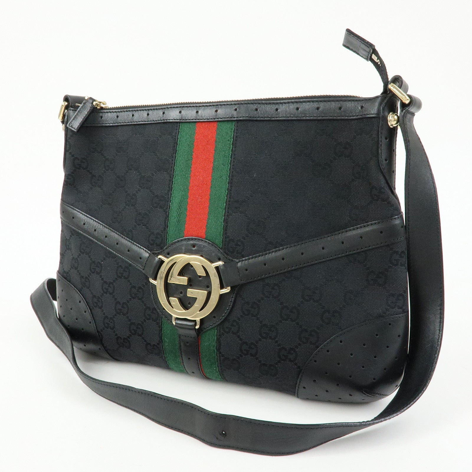 GUCCI Sherry Interlocking G GG Canvas Leather Shoulder Bag 131033