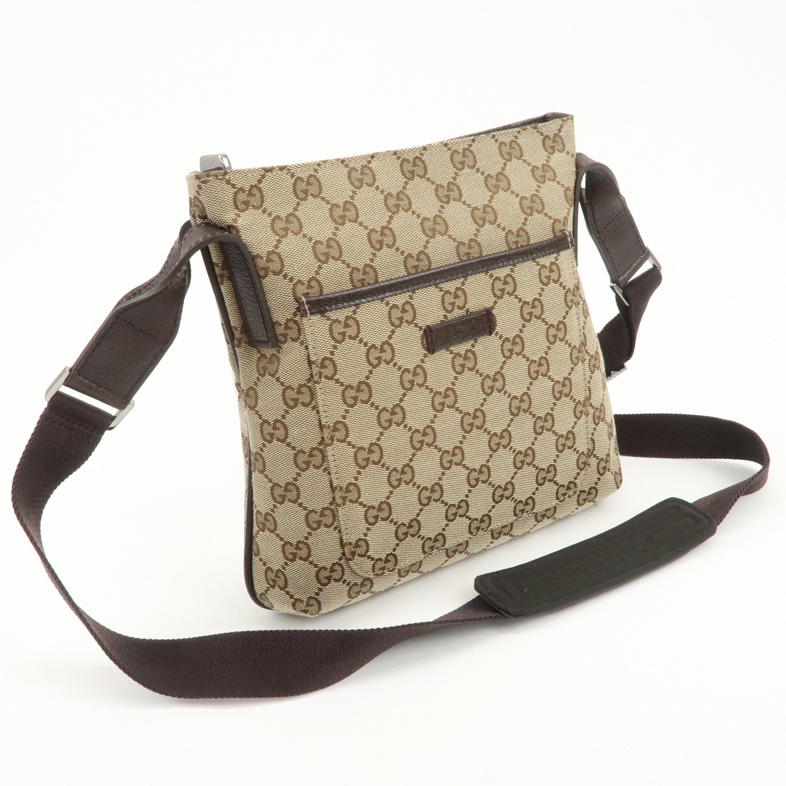 GUCCI GG Canvas Leather Shoulder Bag Crossbody Bag Beige 122793