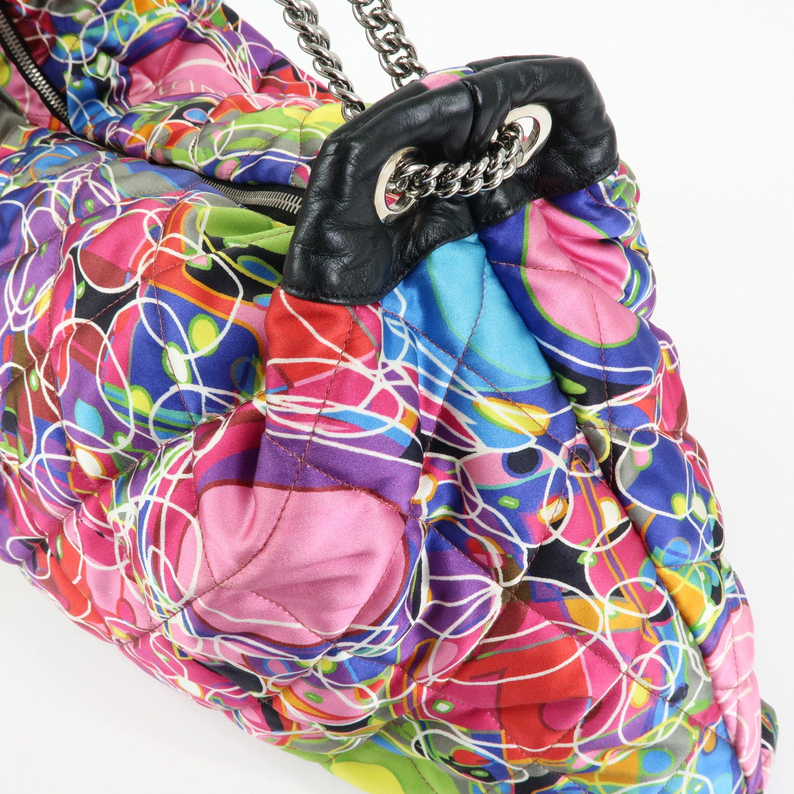 CHANEL Silk Leather Quilting Chain Shoulder Bag Hand Bag Multicolor