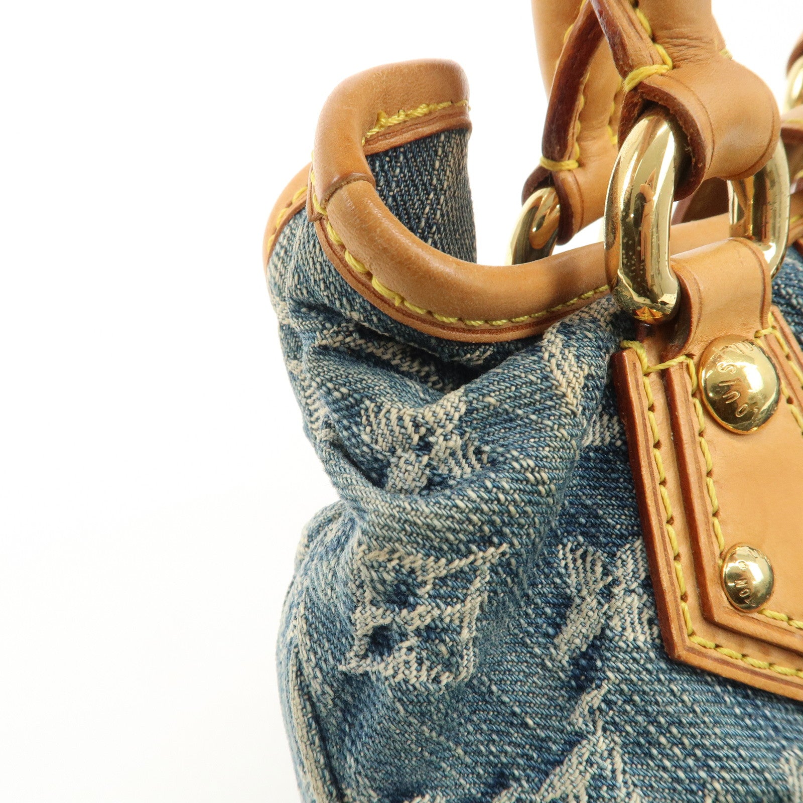 Louis Vuitton Monogram Denim Pleaty Hand Bag Blue M95020 Used