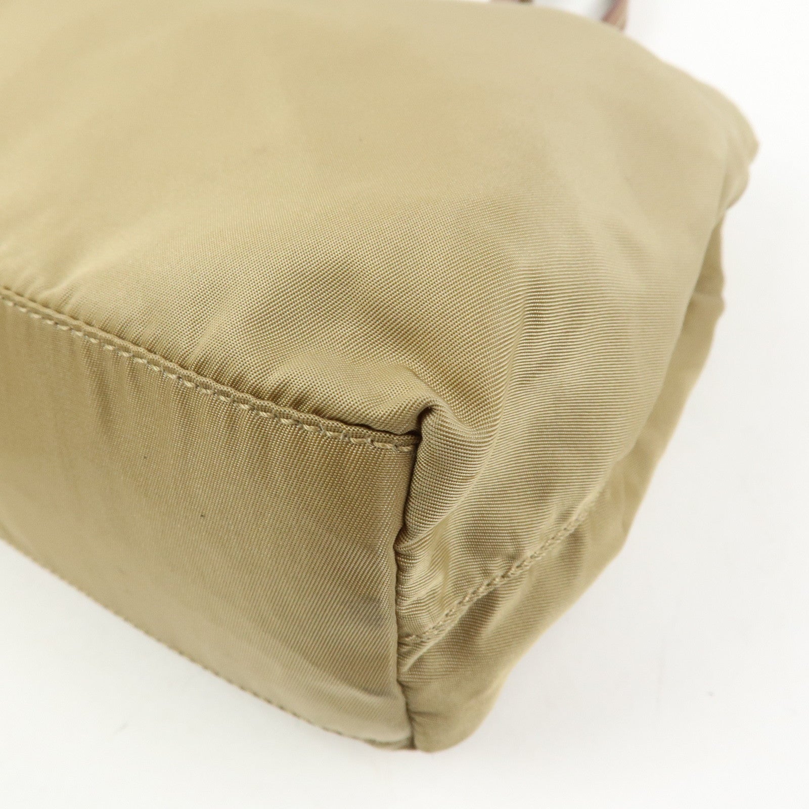 PRADA Triangle Logo Nylon Tote Bag Hand Bag Khaki Beige Brown
