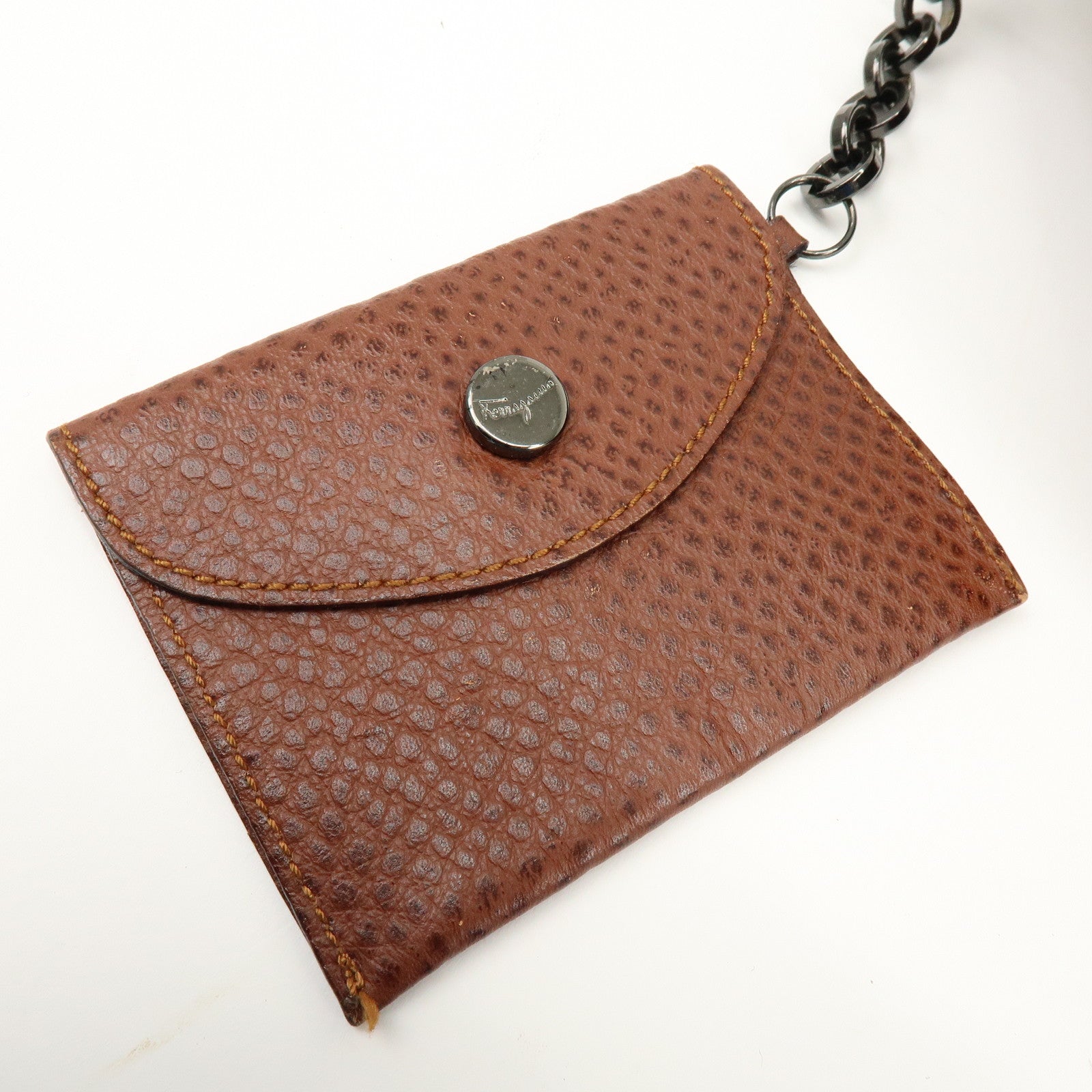Ferragamo Gancini Leather Drawstring Bag Shoulder Bag Brown