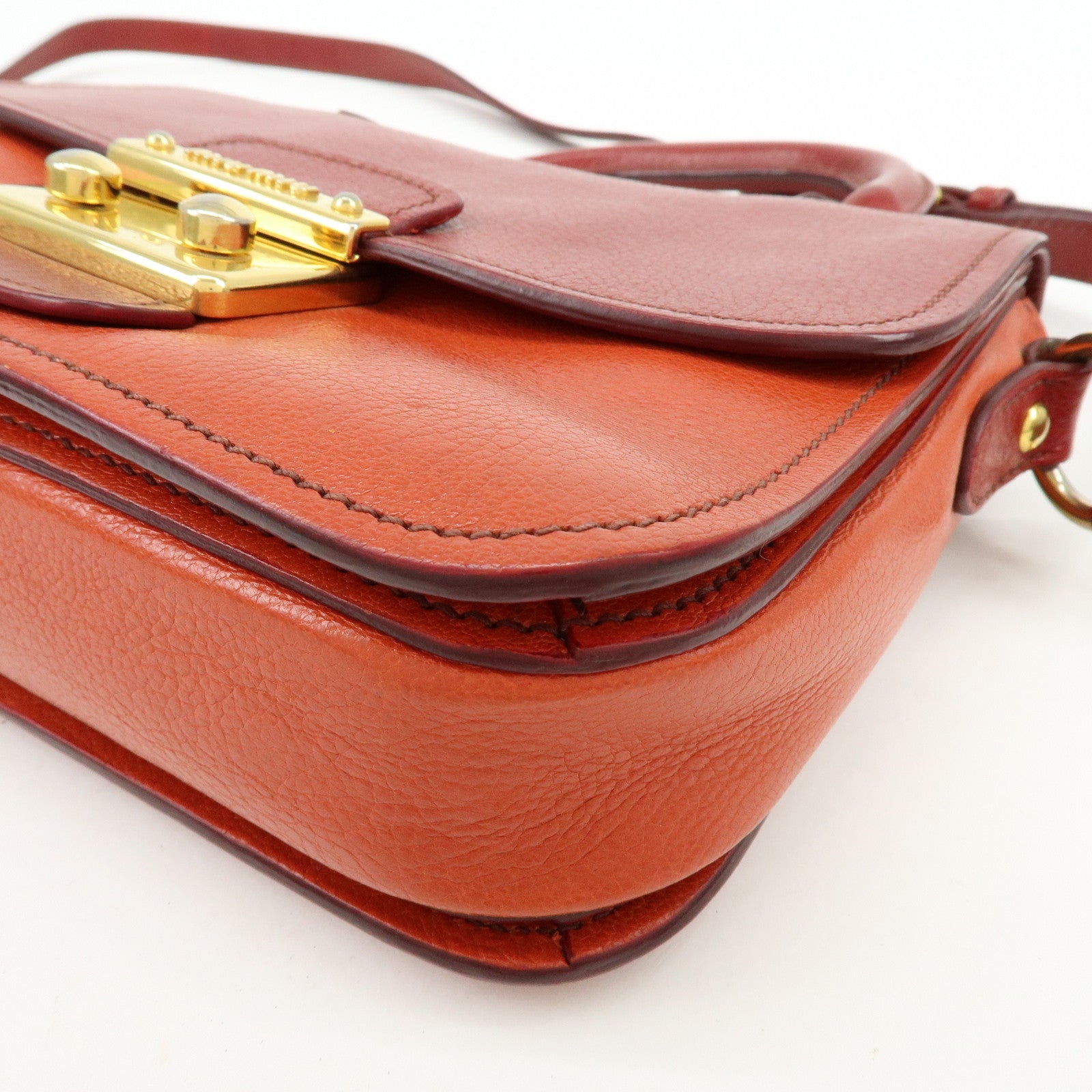 MIU MIU Madras Leather 2Way Bag Hand Bag Shoulder Bag Red Orange
