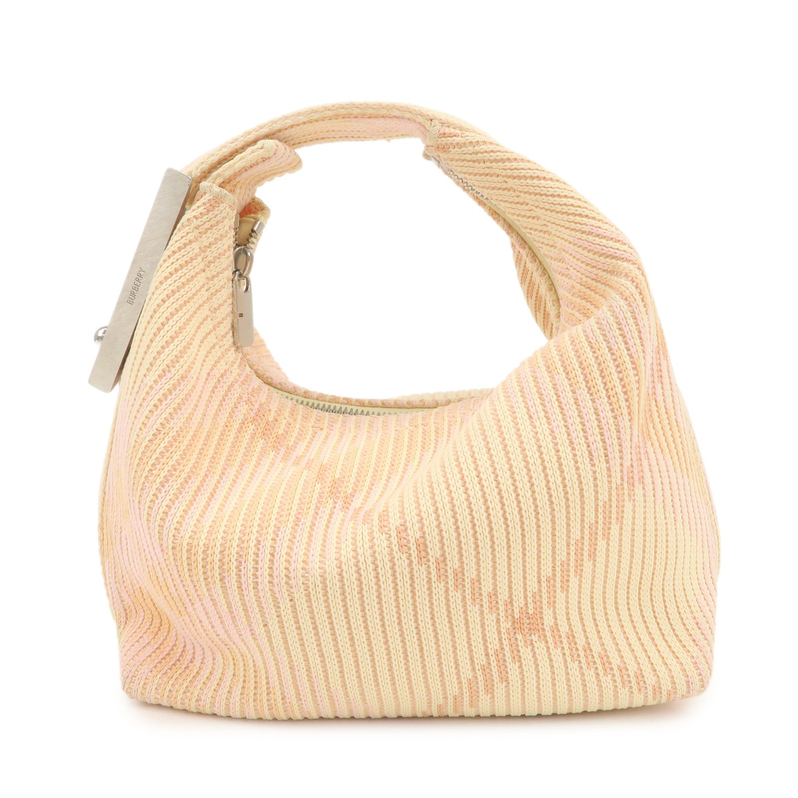 BURBERRY Cotton Mini Peg Duffle Hand Bag Beige Pink Yellow Used