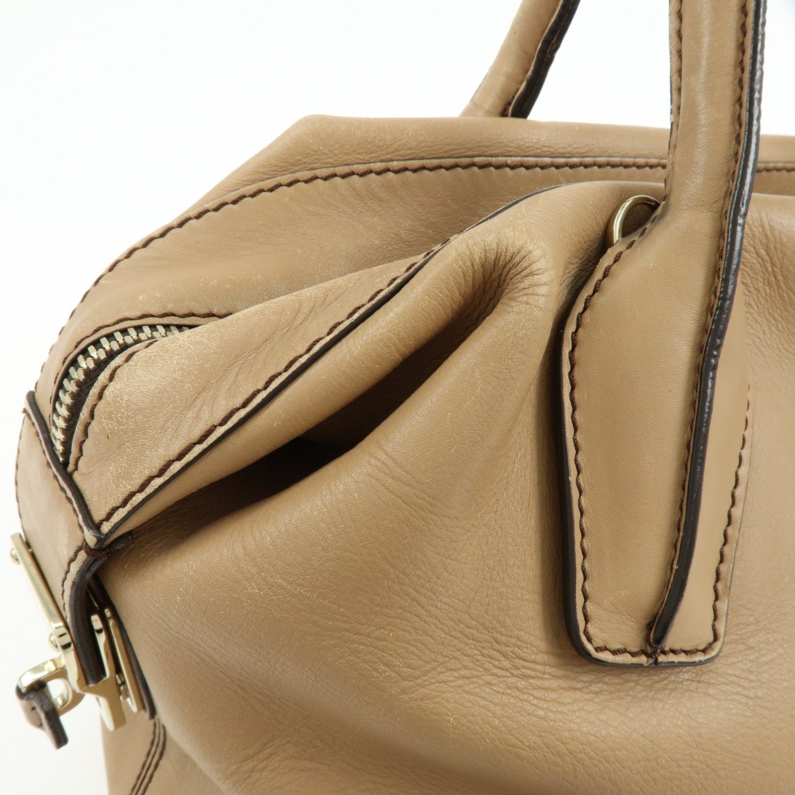 TOD'S D-Cube Leather 2Way Bag Hand Bag Shoulder Bag Beige