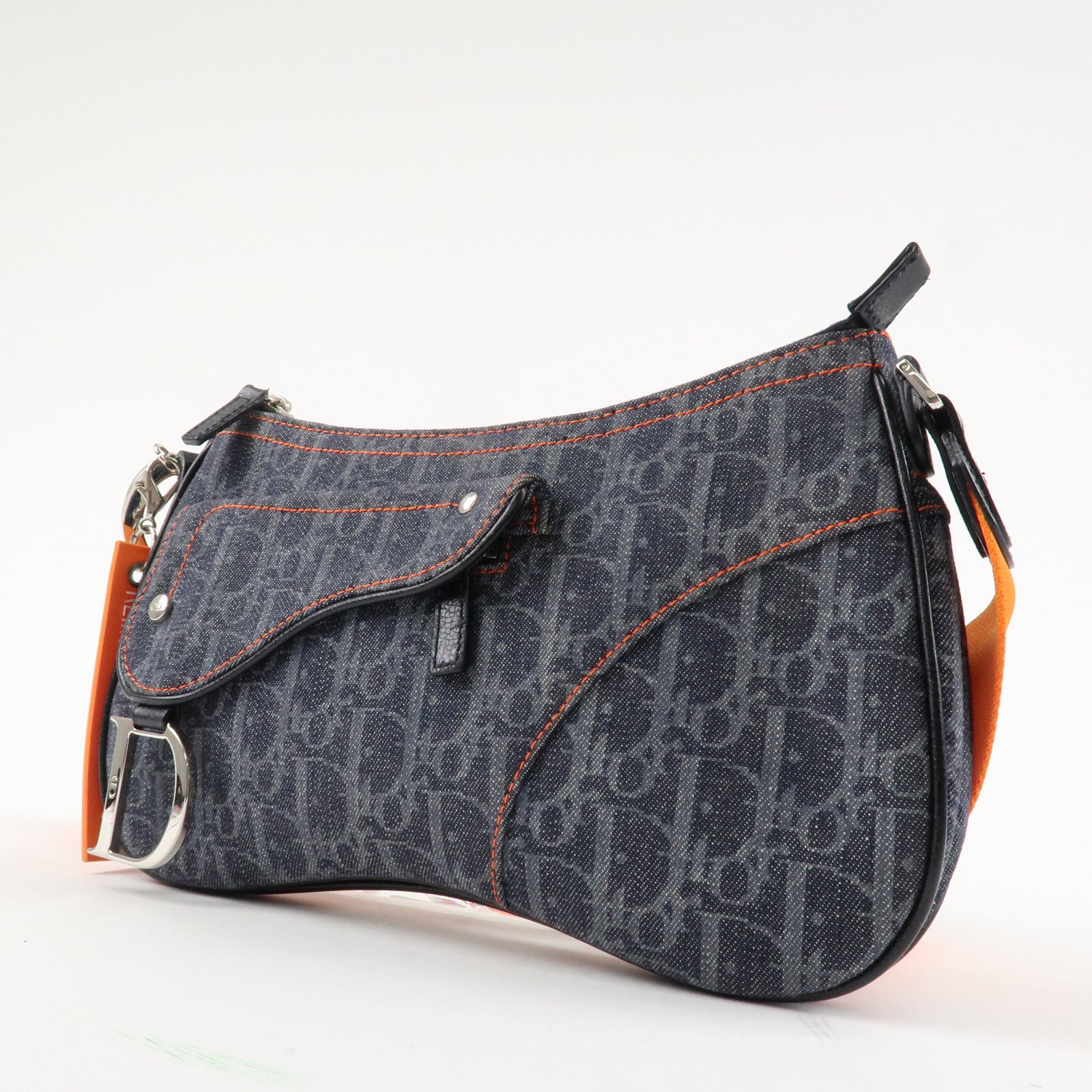 Christian Dior Flight Line Trotter Canvas Leather Shoulder Bag Denim Used