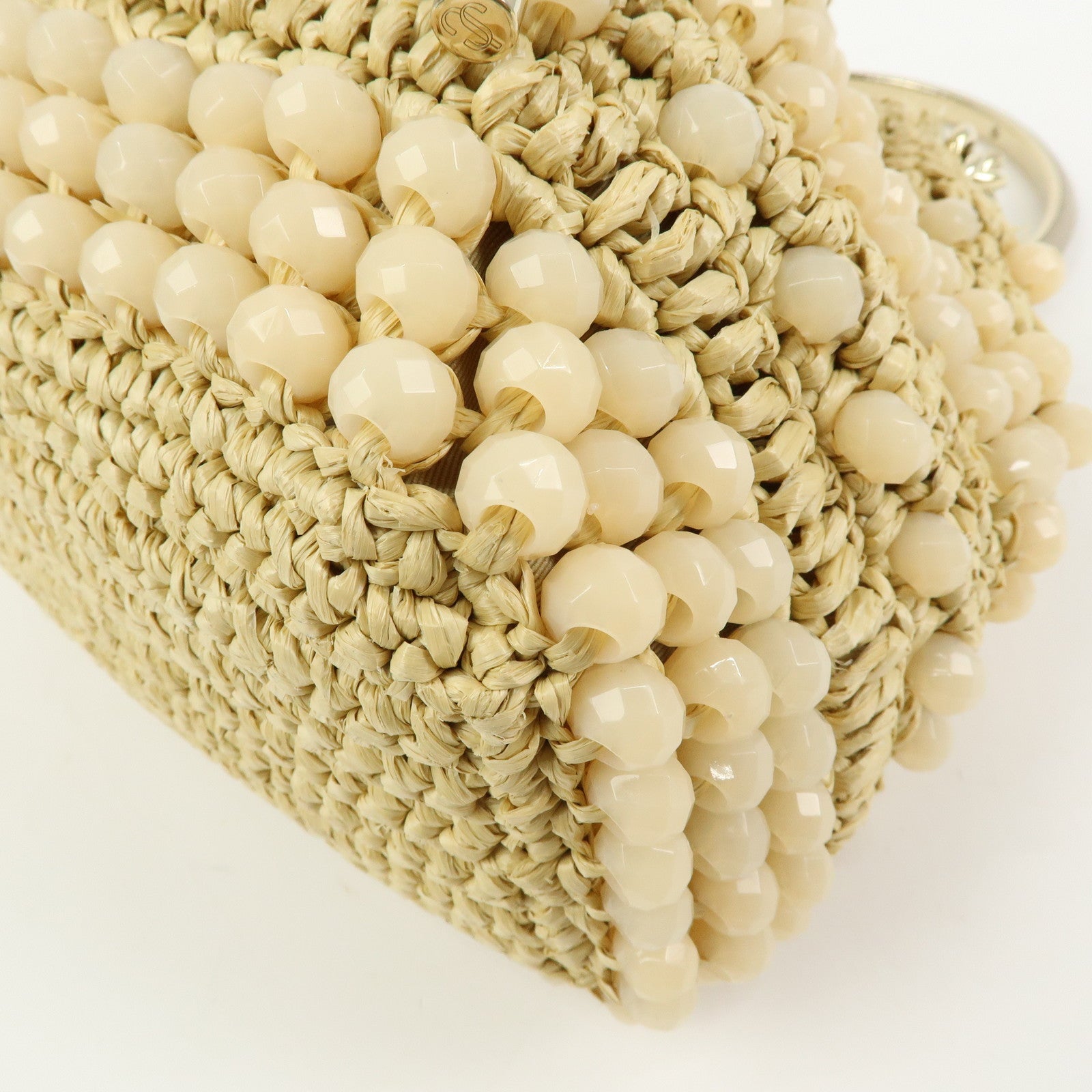 JIMMY CHOO Bon Bon Raffia Leather Hand Bag Beige