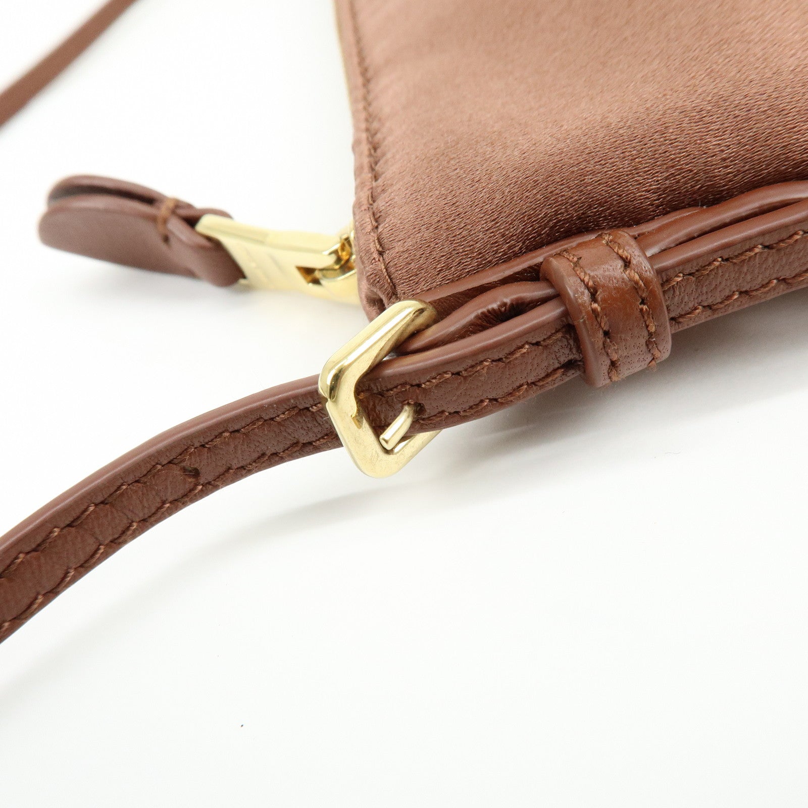 MIU MIU Logo Satin Mini Hand Bag Shoulder Bag Brown 5NI007