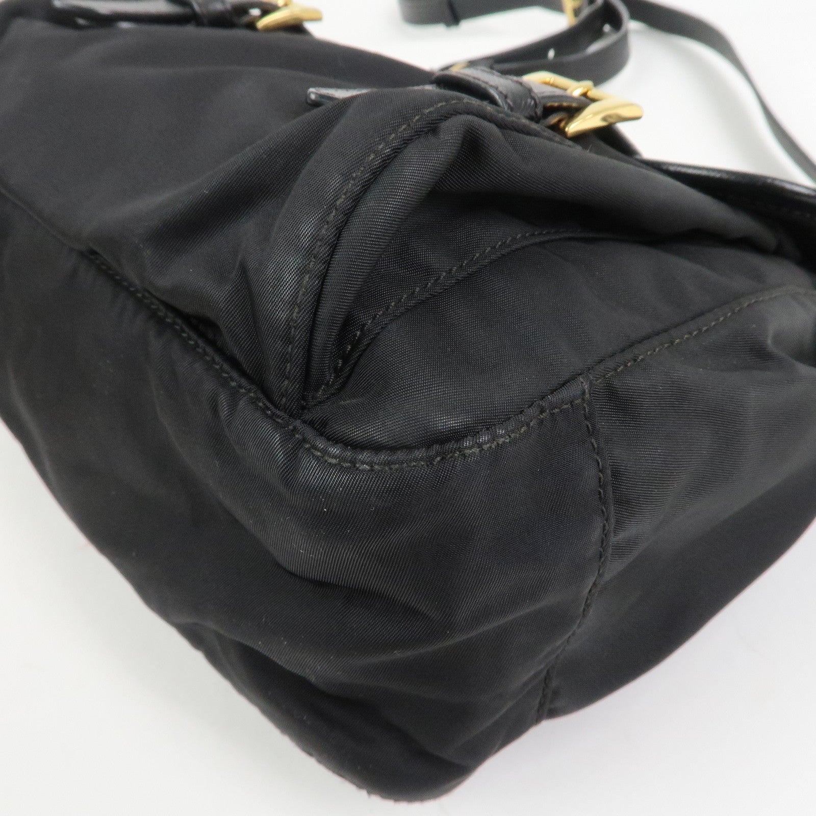PRADA Logo Nylon Saffiano Leather Shoulder Bag Crossbody Bag Black