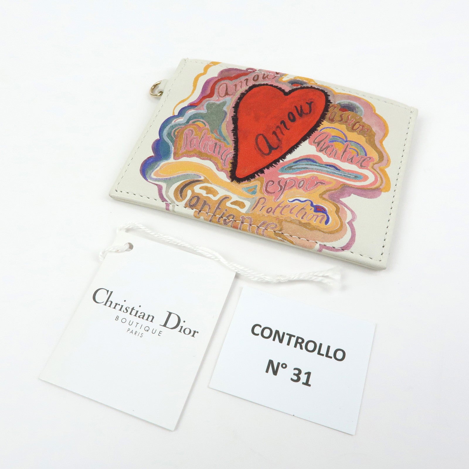 Christian Dior Lady Dior Amore Valentine Leather Card Case Ivory