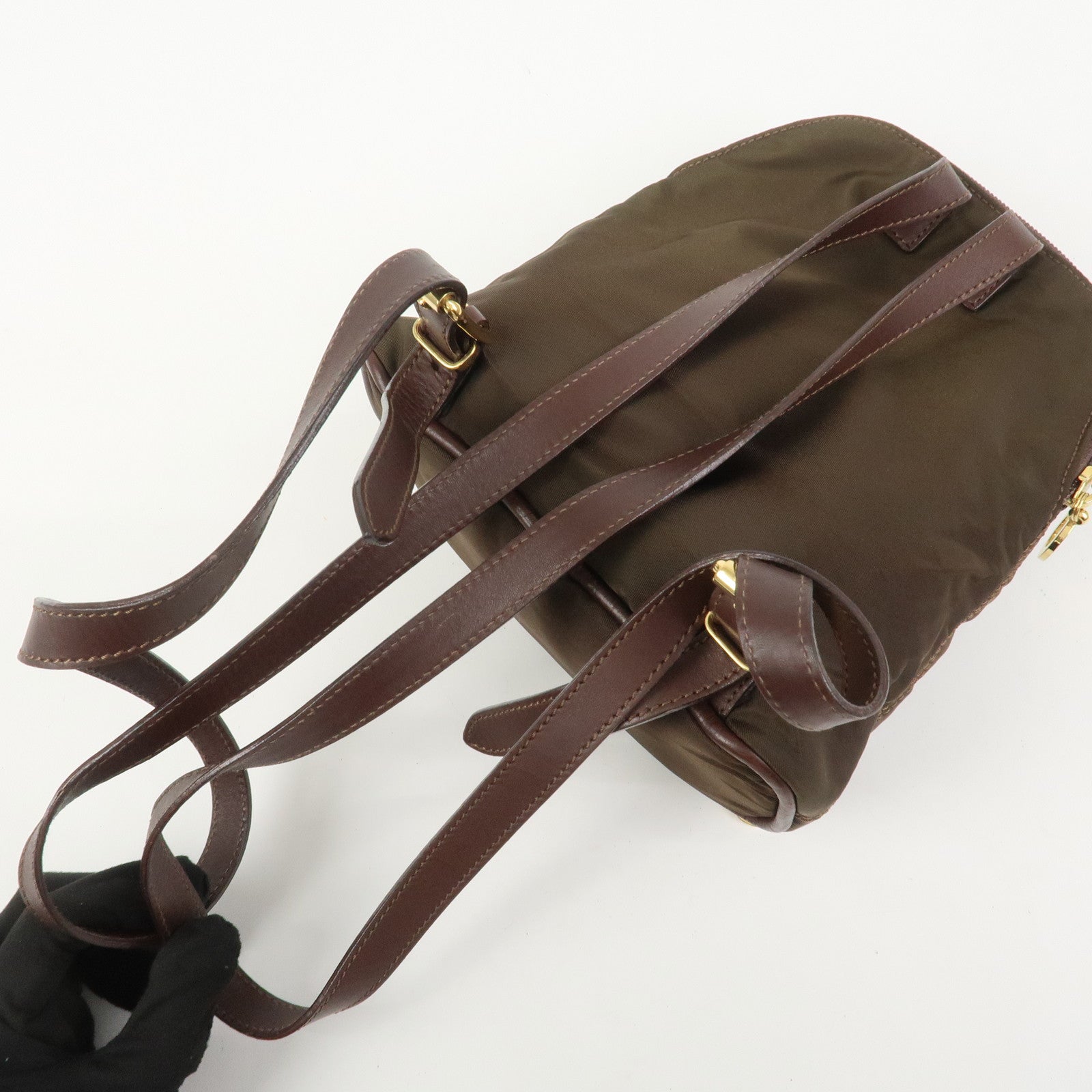 CELINE Logo Nylon Leather Backpack Ruck Sack Brown