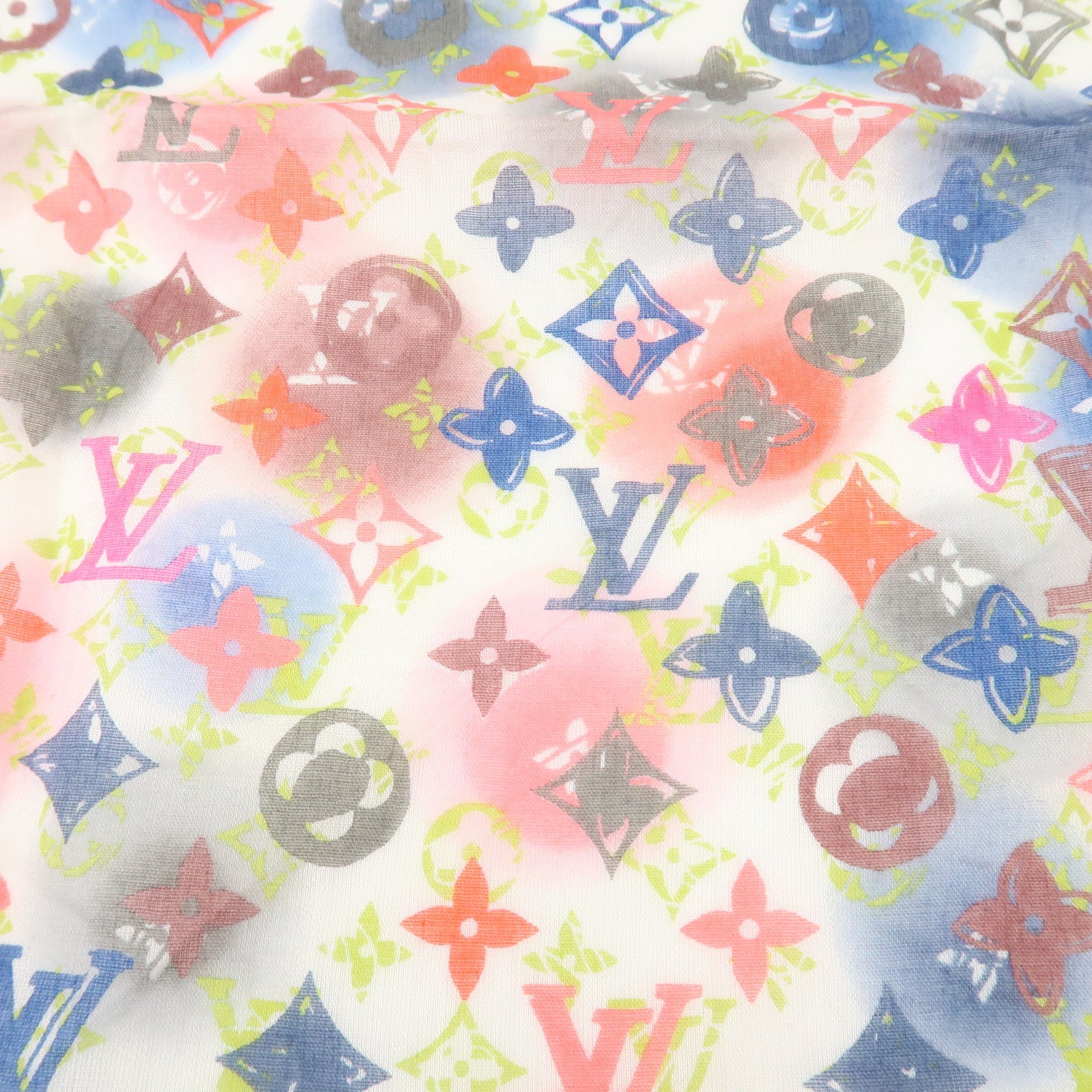 Louis Vuitton Monogram Cotton 100% Scarf Multicolor White Used