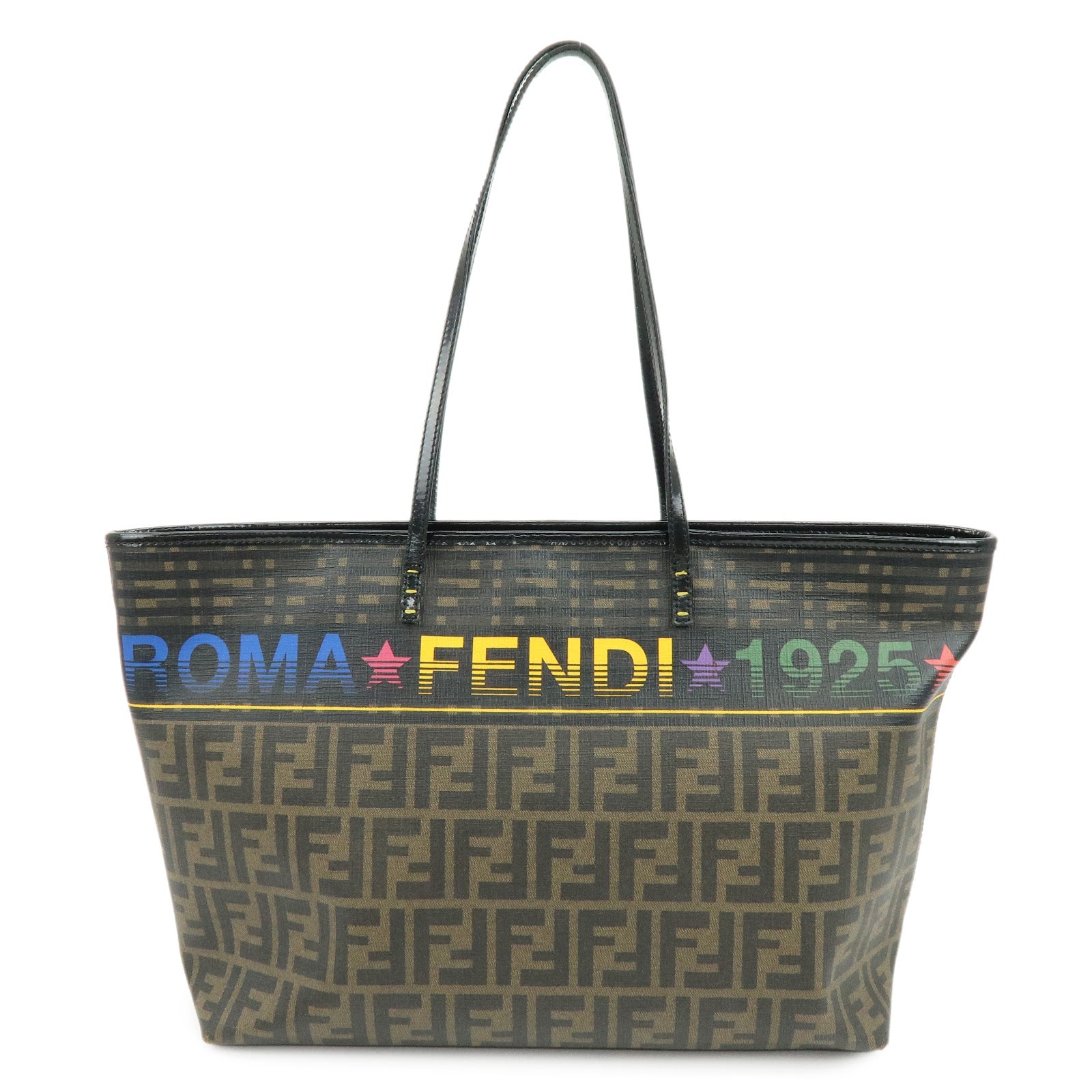 FENDI Zucca Logo Print PVC Leather Tote Bag Brown Black 8BH185
