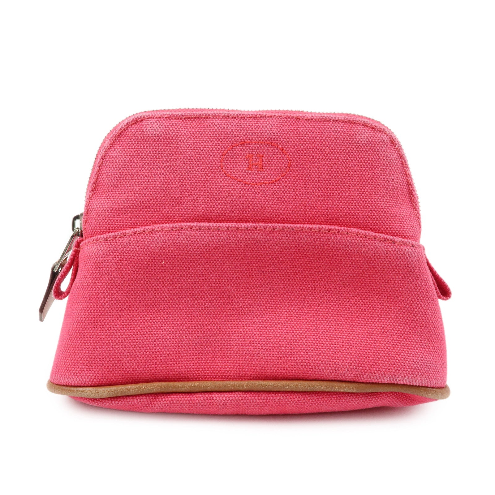 HERMES Canvas Leather Bolide Pouch Cosmetic Case Mini 16 Pink