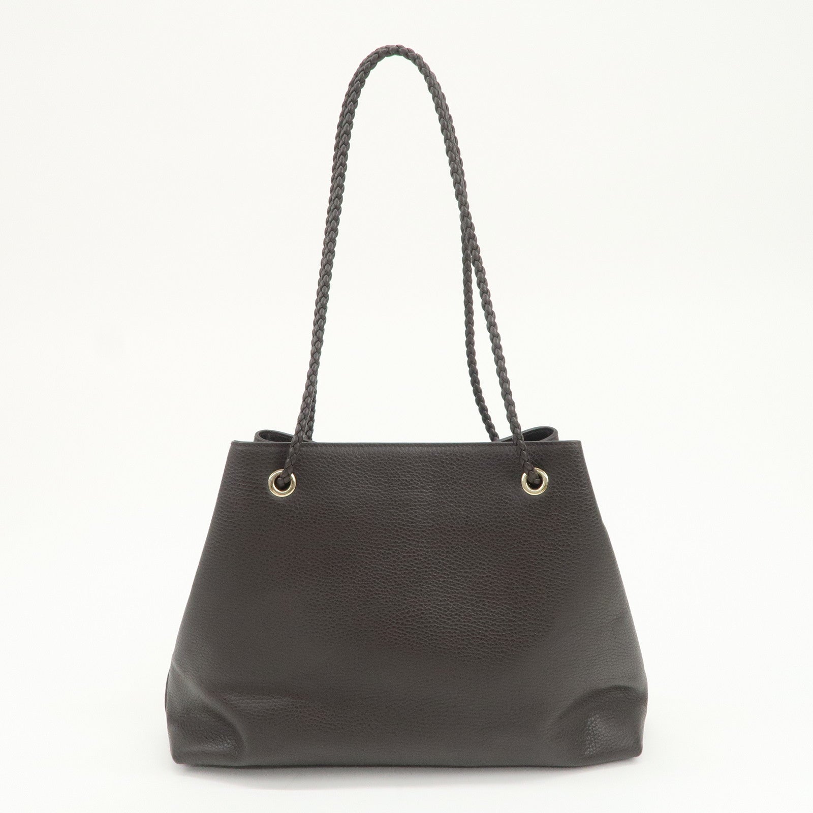 GUCCI Logo Leather Tote Bag Shoulder Bag Dark Brown 419689