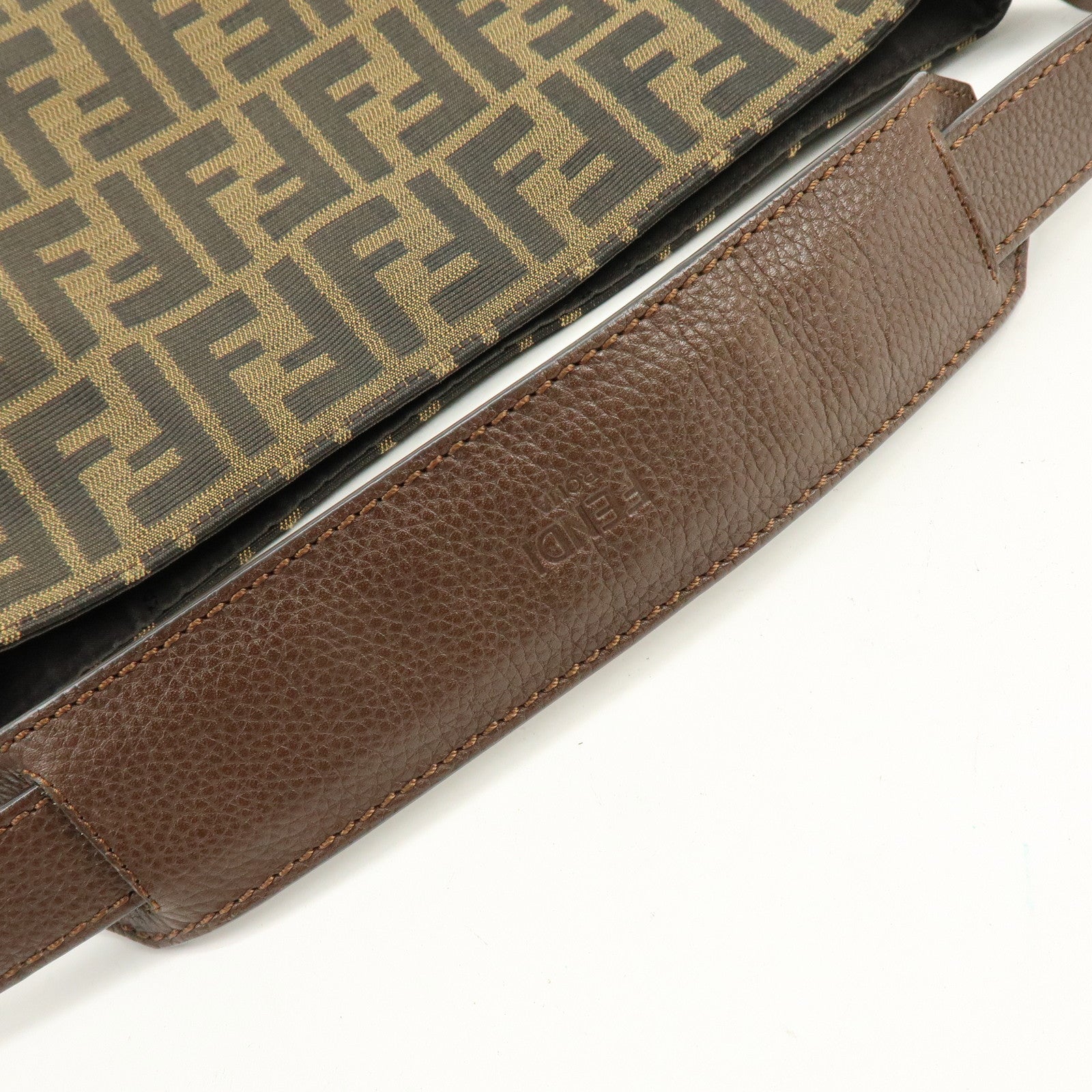 FENDI Zucca Canvas Leather Shoulder Bag Black Brown 8BR698