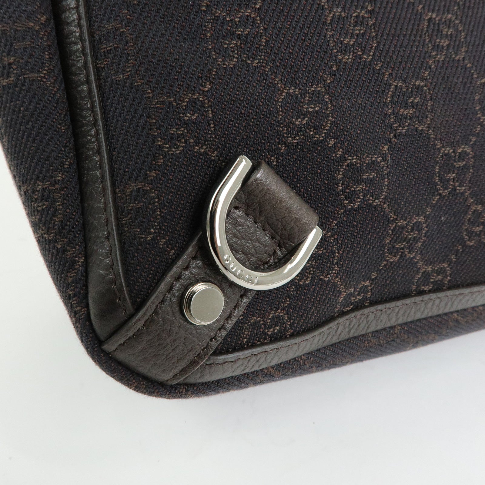 GUCCI Abbey GG Denim Leather Tote Bag Hand Bag Dark Brown 293580