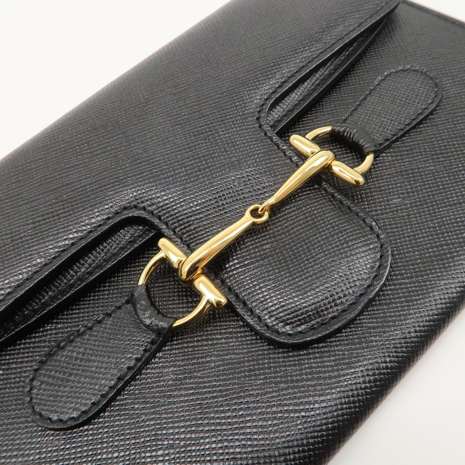 GUCCI Horsebit Leather Long Wallet Black Gold 030.001.0793