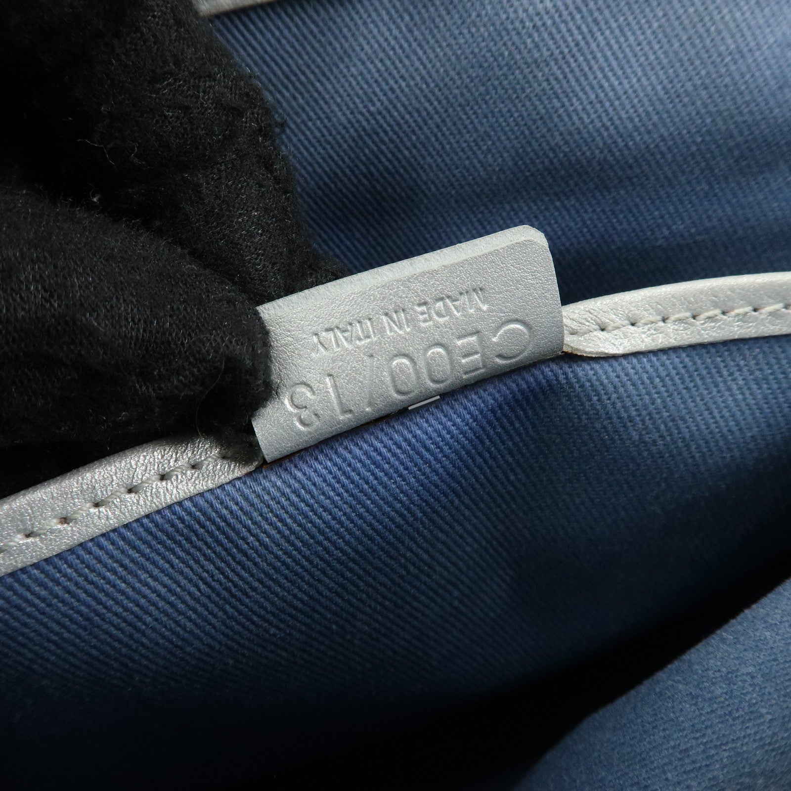 CELINE C Macadam Canvas Leather Tote Bag Hand Bag Light Blue Silver