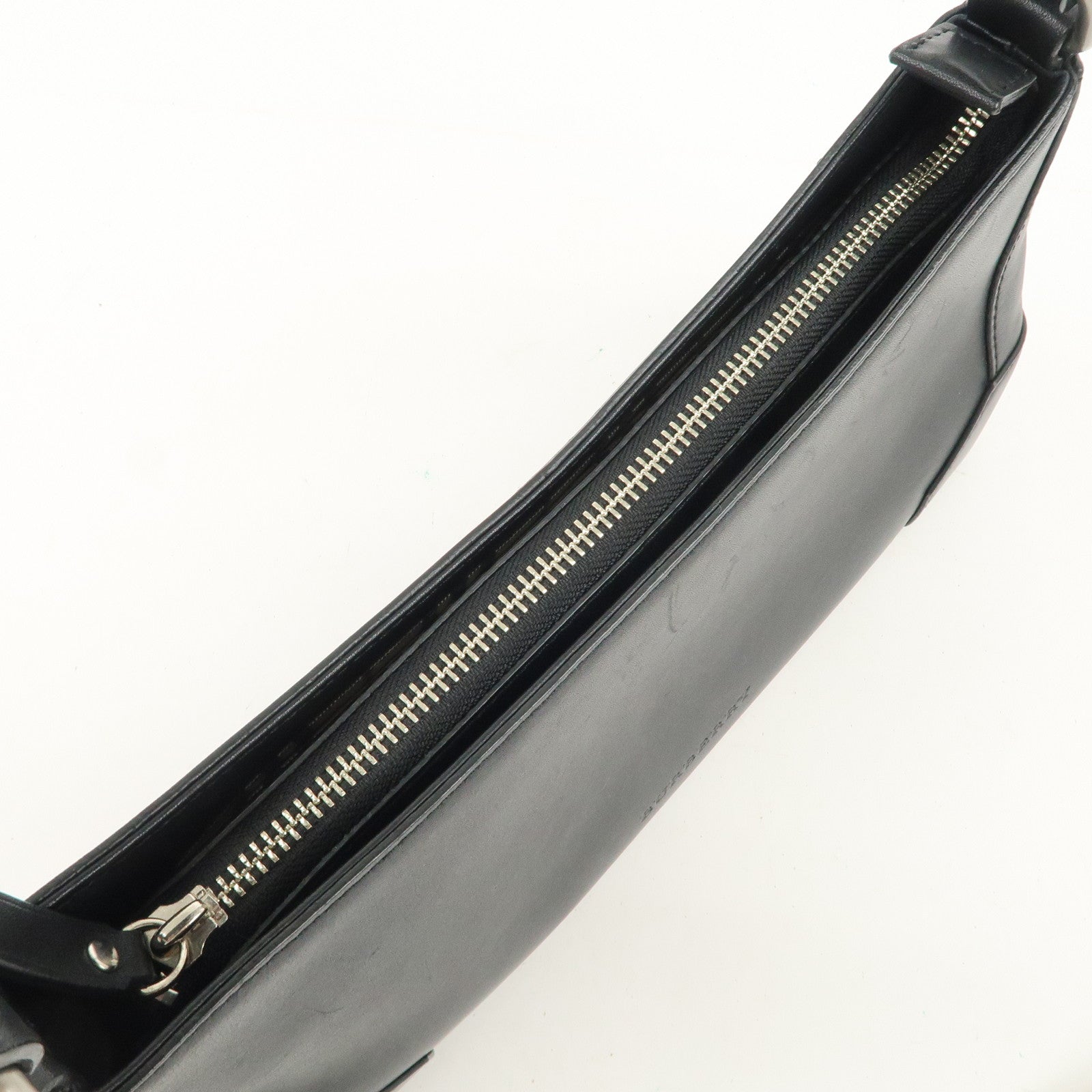 BUBERRY Logo Leather Shoulder Bag Hand Bag Black Used